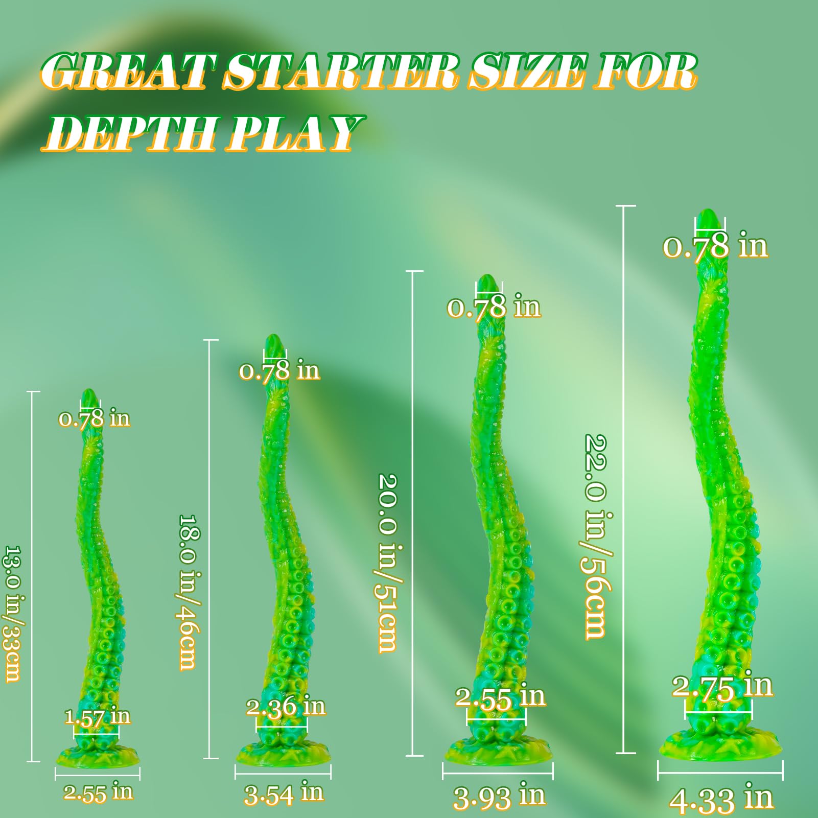 Long Tentacle Dildo Anal Toys: 18" Luminous Monster Dragon Dildo with Suction Cup, Liquid Silicone Long Butt Plug Anal Dildo for Anal Training, Fantasy Anal Stretcher for Advancer: Small-13 IN