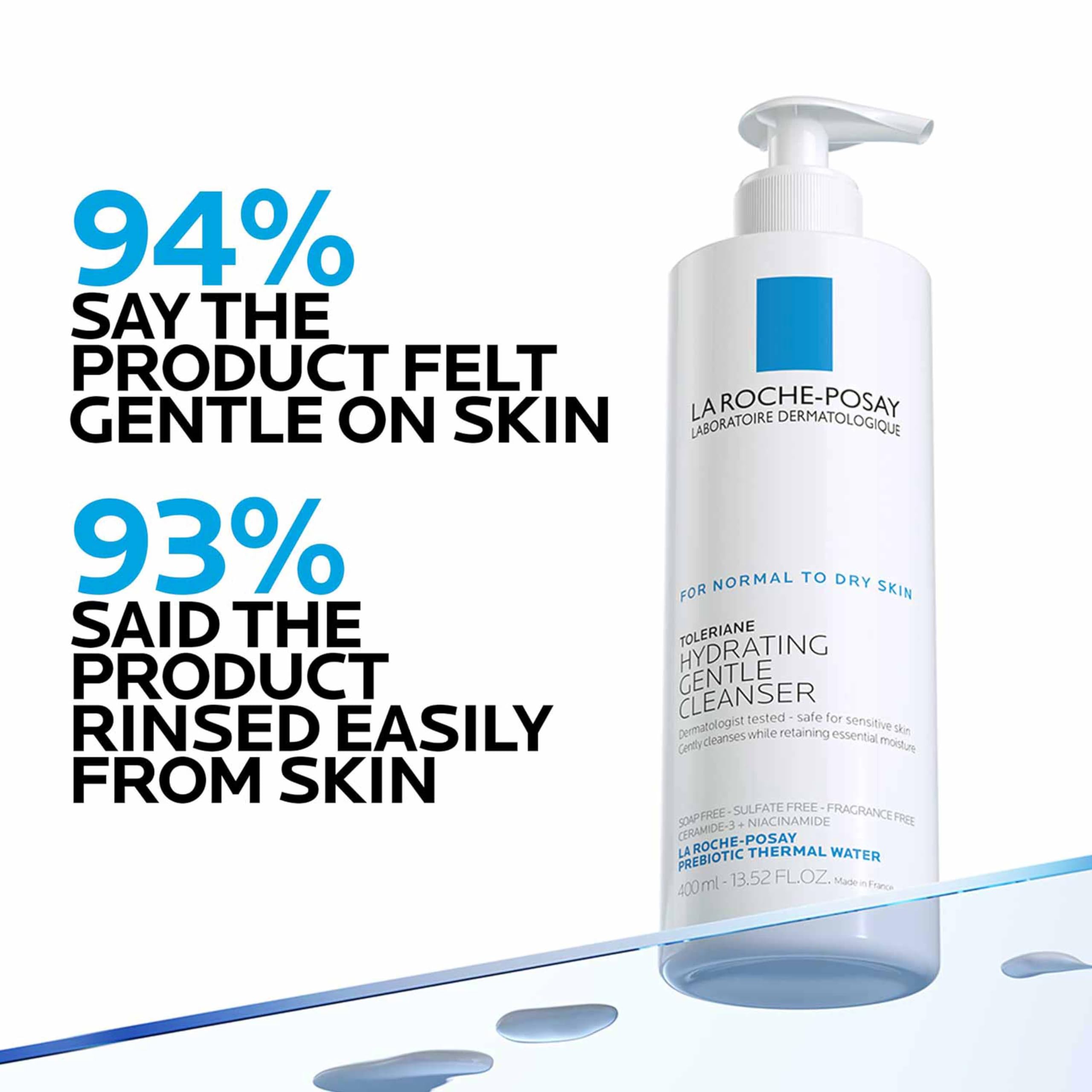 La Roche-Posay Toleriane Hydrating Gentle Face Cleanser, Hydrating Facial Cleanser With Niacinamide + Ceramides, Daily Face Wash For Dry Skin To Normal Skin, Sensitive Skin Tested, Fragrance Free: 13.52 Fl Oz (Bottle)