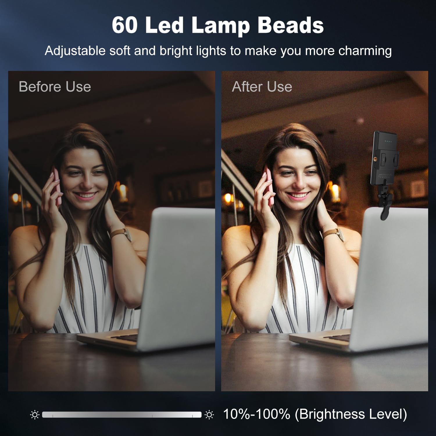 OLRPT Selfie Light, Phone Light Underwater Continuous Lights, 60 LED Portable Light with 3 Modes, 5000mAh Rechargeable Video Light for Phone, iPhone, IPad, Laptop, TikTok, Makeup, Live Stream, Vlog: Black