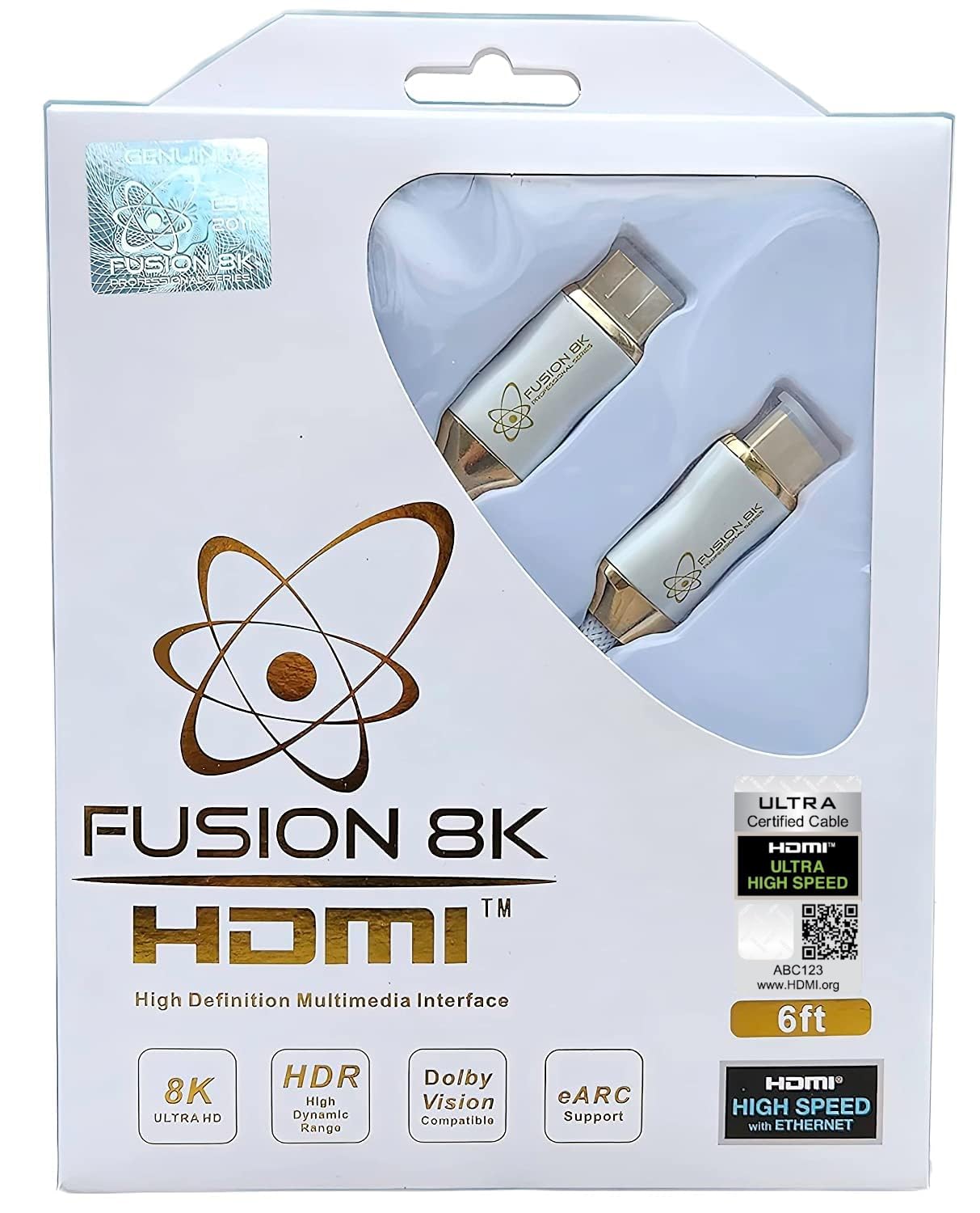 Fusion8K White HDR HDMI 2.1 Certified Cable Supports 10K 8K @60Hz and 4K @120Hz Compatible with Dolby Vision and All TVs, BluRay, Xbox Series X, PS5 (): 6 Feet
