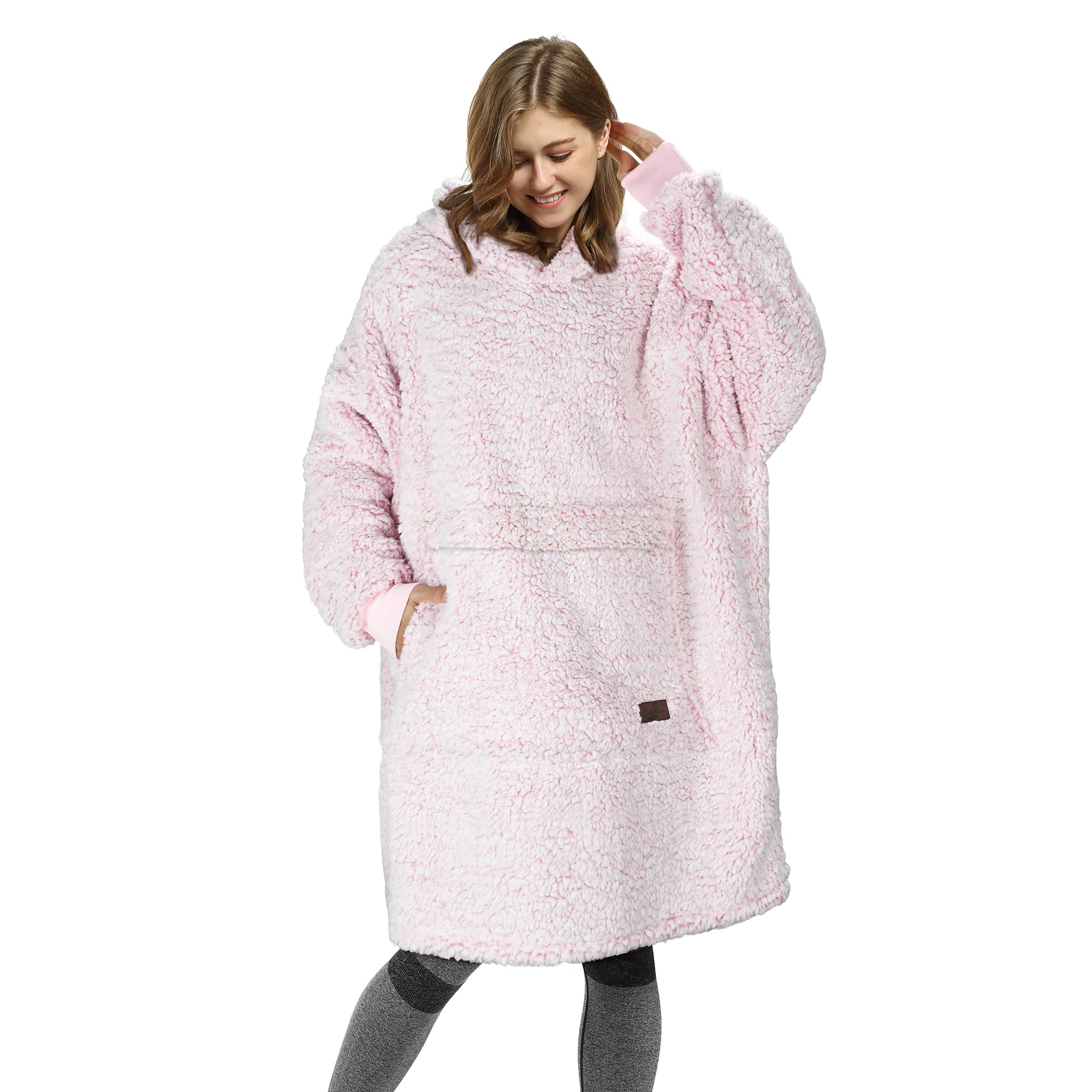 Catalonia Oversized Blanket Hoodie Sweatshirt, Wearable Sherpa Lounging Pullover for Adults Women Men: One Size Ombre Pink
