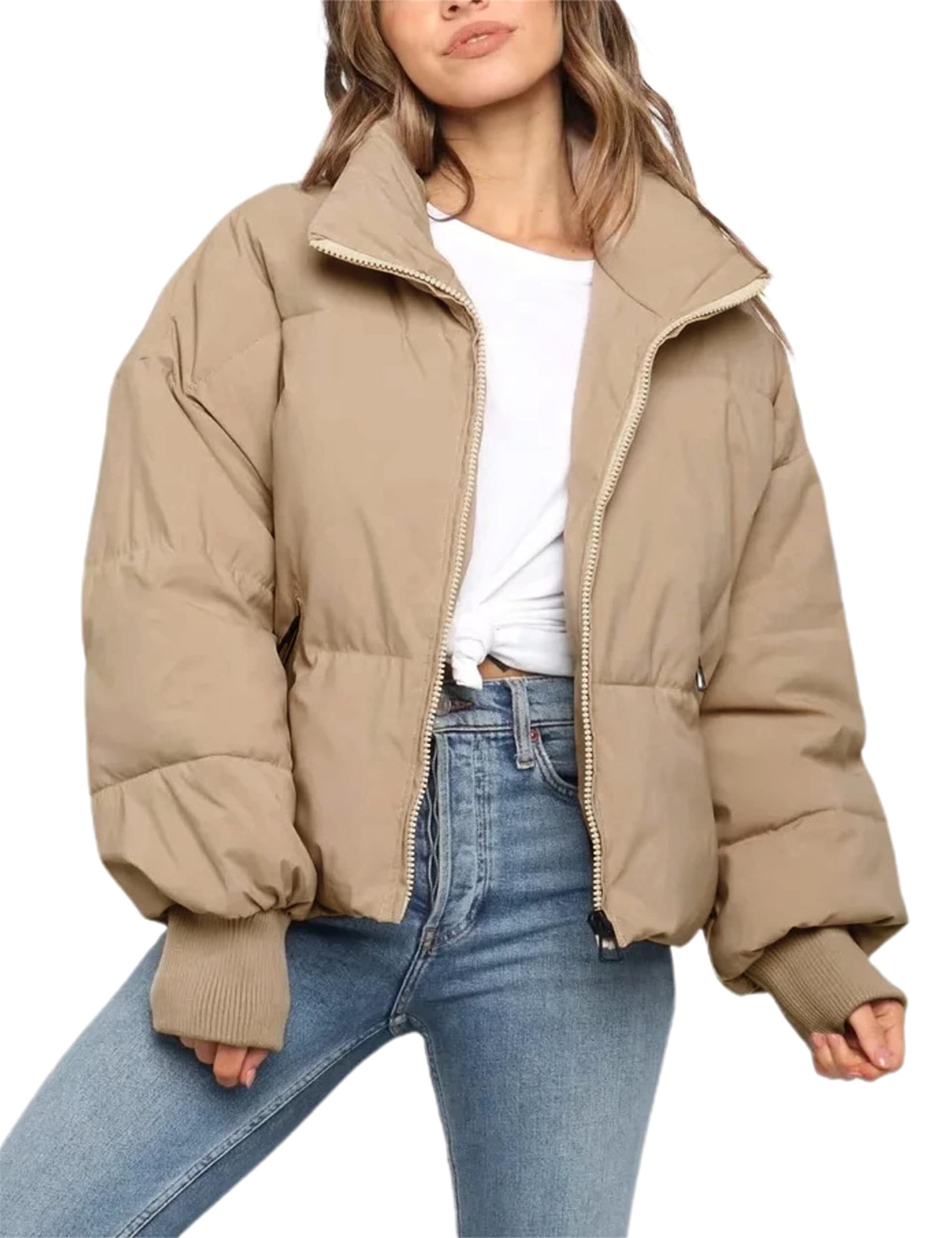 Lianlive Womens Cropped Puffer Jacket Oversized Black Short Puffy Winter Coat thumbnail 1