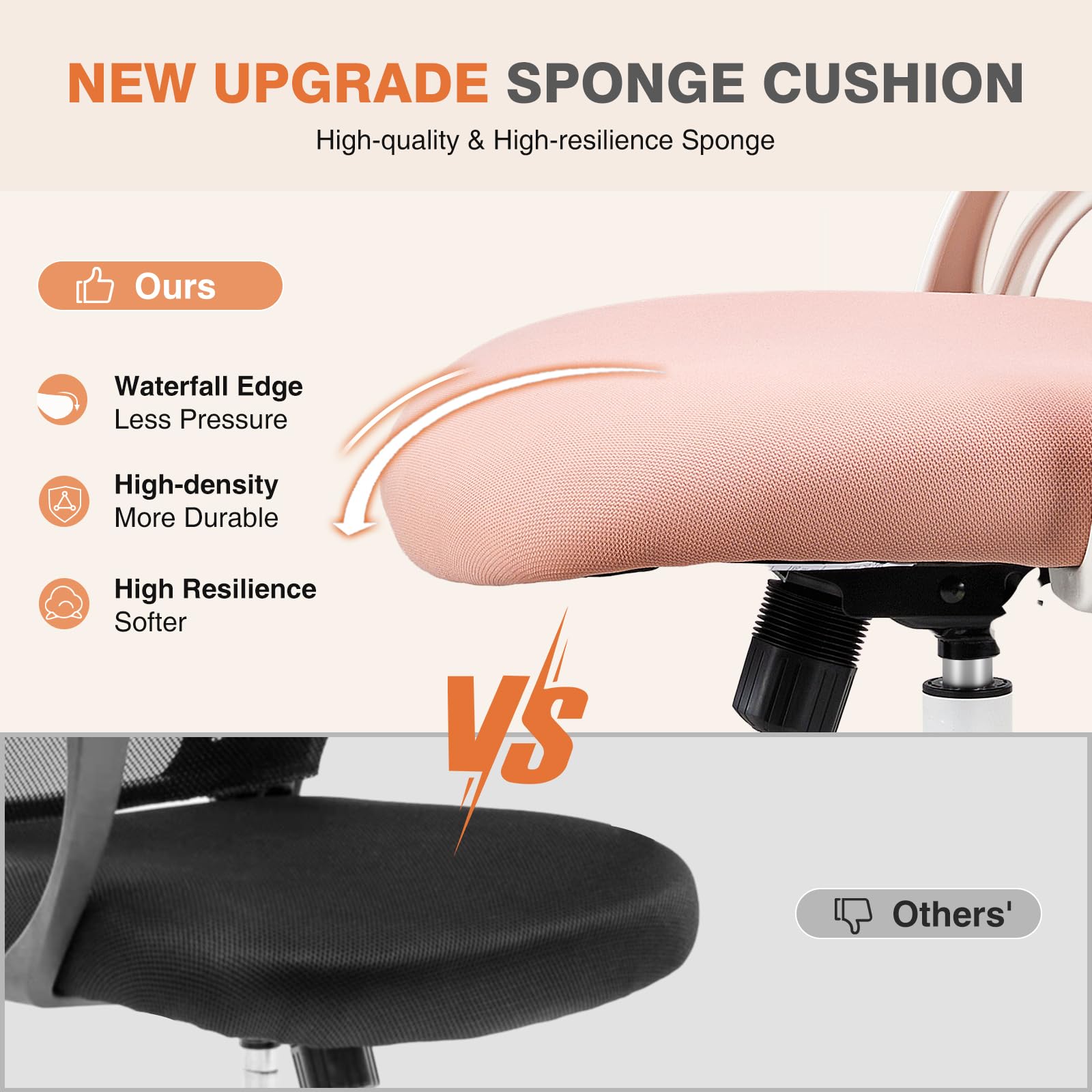 Sweetcrispy Home Office Computer Desk Chair, Ergonomic High-Back Mesh Rolling Work Chairs with Wheels and Adjustable Headrests, Comfortable Lumbar Support, Comfy Flip-up Arms for Bedroom,Study, Pink