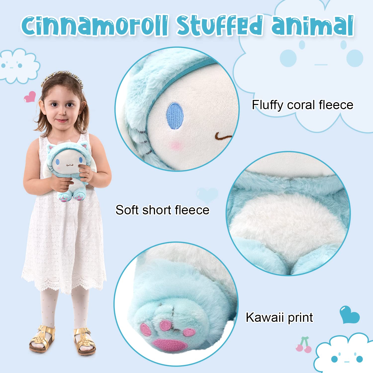 Cinnamoroll Plush Doll 8", Super Lovely Kitty My Melo Anime Plush Figure Toy, Perfect Cartoon Theme Party Favor for Girls Boys Children Fans Birthday Easter Gift, Blue - Image 5