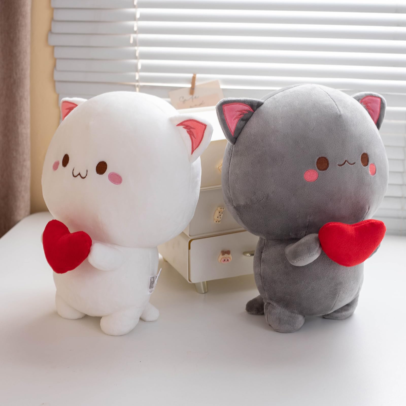 Alwoligag Cute Cat Plush Toy, Super Soft White Cat Plush Toy, Plush Cat Stuffed Animals, Valentine's Day Birthday Gift, Sweet Romantic Cute Cat Plush Toy(13.9 inch): Grey and White 13.9 inch