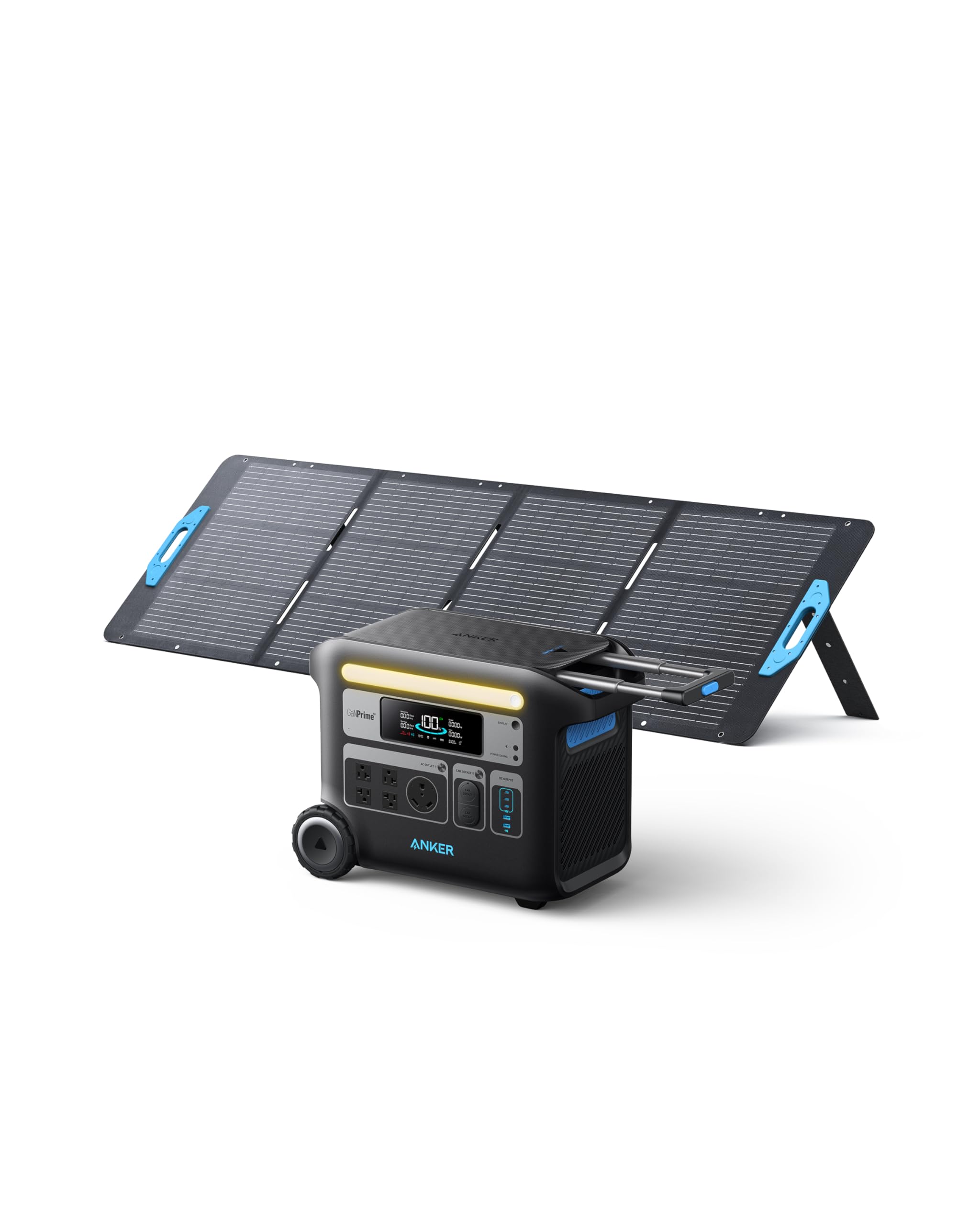 Anker SOLIX F2000 Portable Power Station, PowerHouse 767, 2048Wh GaNPrime Solar Generator with 200W Solar Panel, LiFePO4 Batteries, 4 AC Outlets Up to 2400W for Home, Power Outage, Outdoor Camping: Anker SOLIX F2000+1*200W Solar Panel
