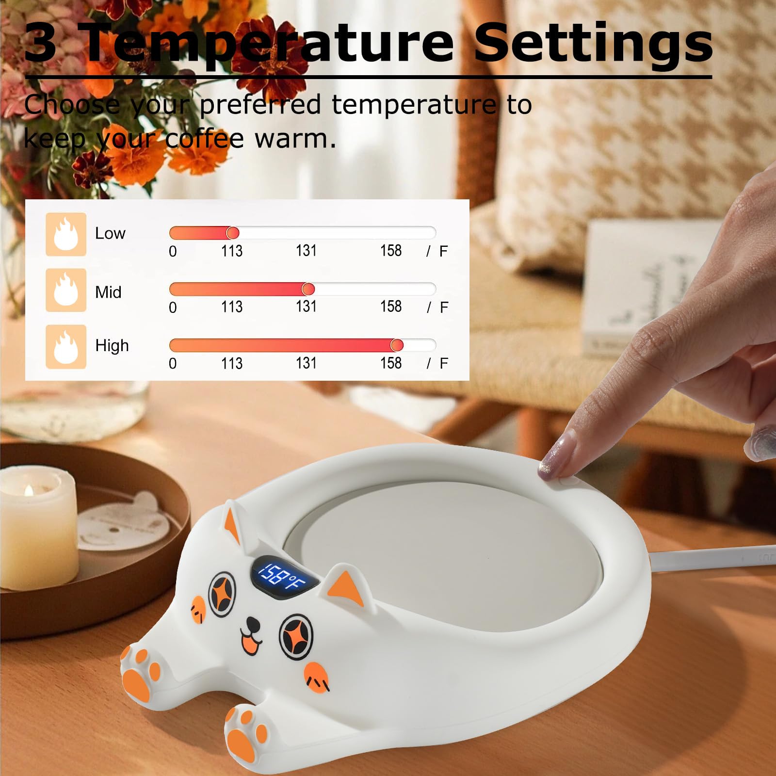 PUSEE Coffee Mug Warmer & Cute Cat Mug Set, Coffee Cup Warmer for Desk with Auto Shut Off, Beverage Warmer with 3 Temp Settings, Candle Warmer Coffee Warmer with Mug Set for Christmas & Birthday Gifts thumbnail 2