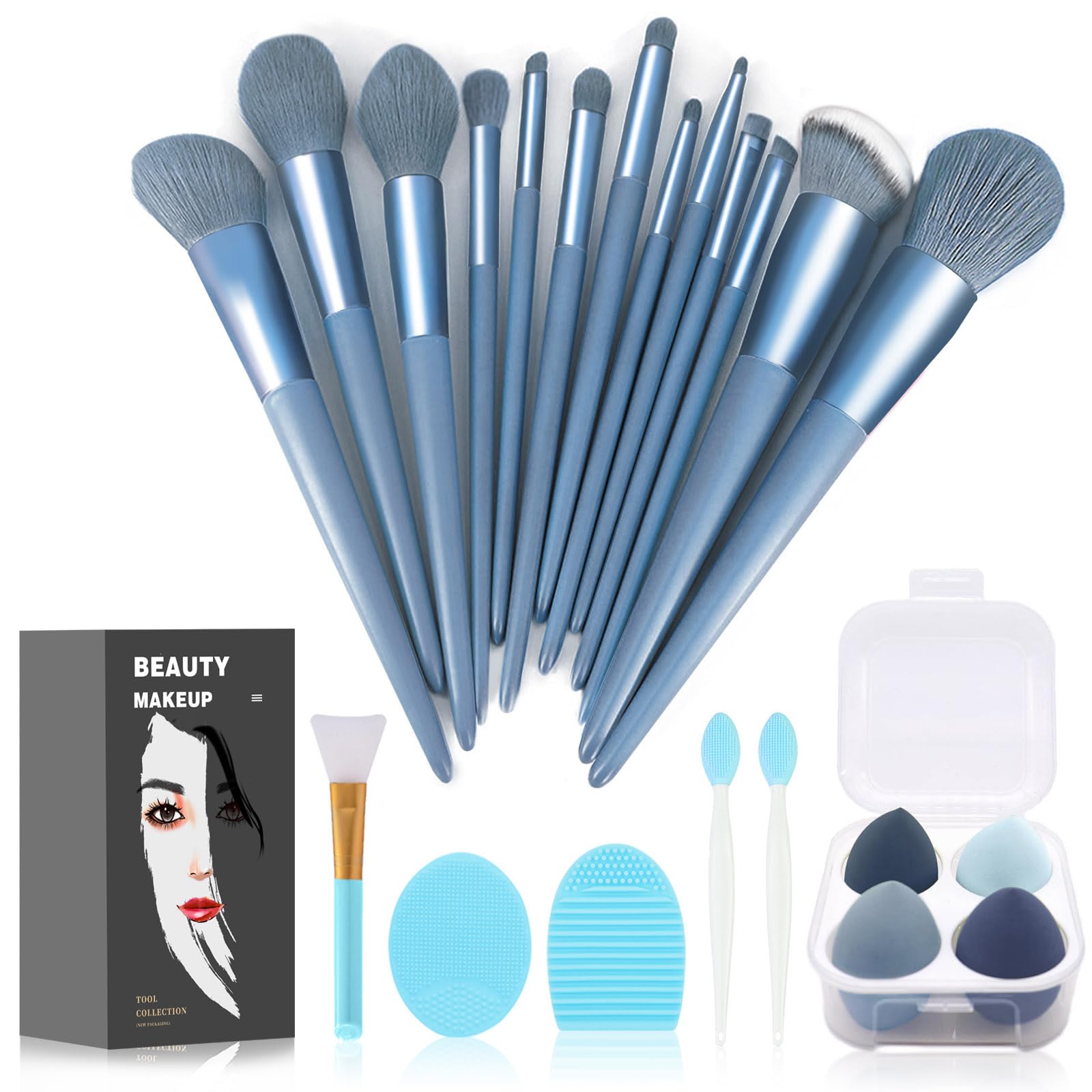 Koccido Makeup Brushes 22 Pcs Makeup Kit,Foundation Brush Eyeshadow Brush Make up Brushes Set (Green, 22 Piece Set): 22 Piece Set Large Sky-blue