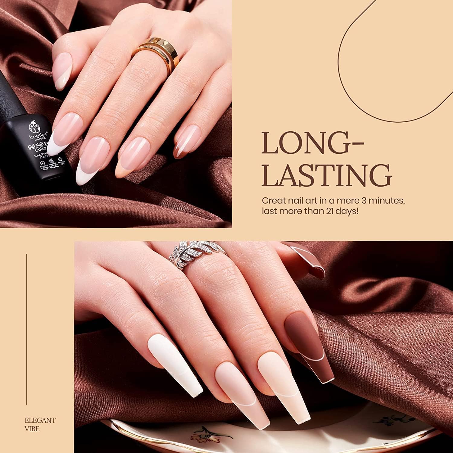 Beetles Gel Nail Polish Kit with U V Light Starter Kit, 6 Colors Nude Brown nails Neutral Pink Peach Skin Tone Gel Polish Soak Off U V LED Nail Lamp, Base Gel Top Coat DIY Home Manicure Gift for Women thumbnail 7