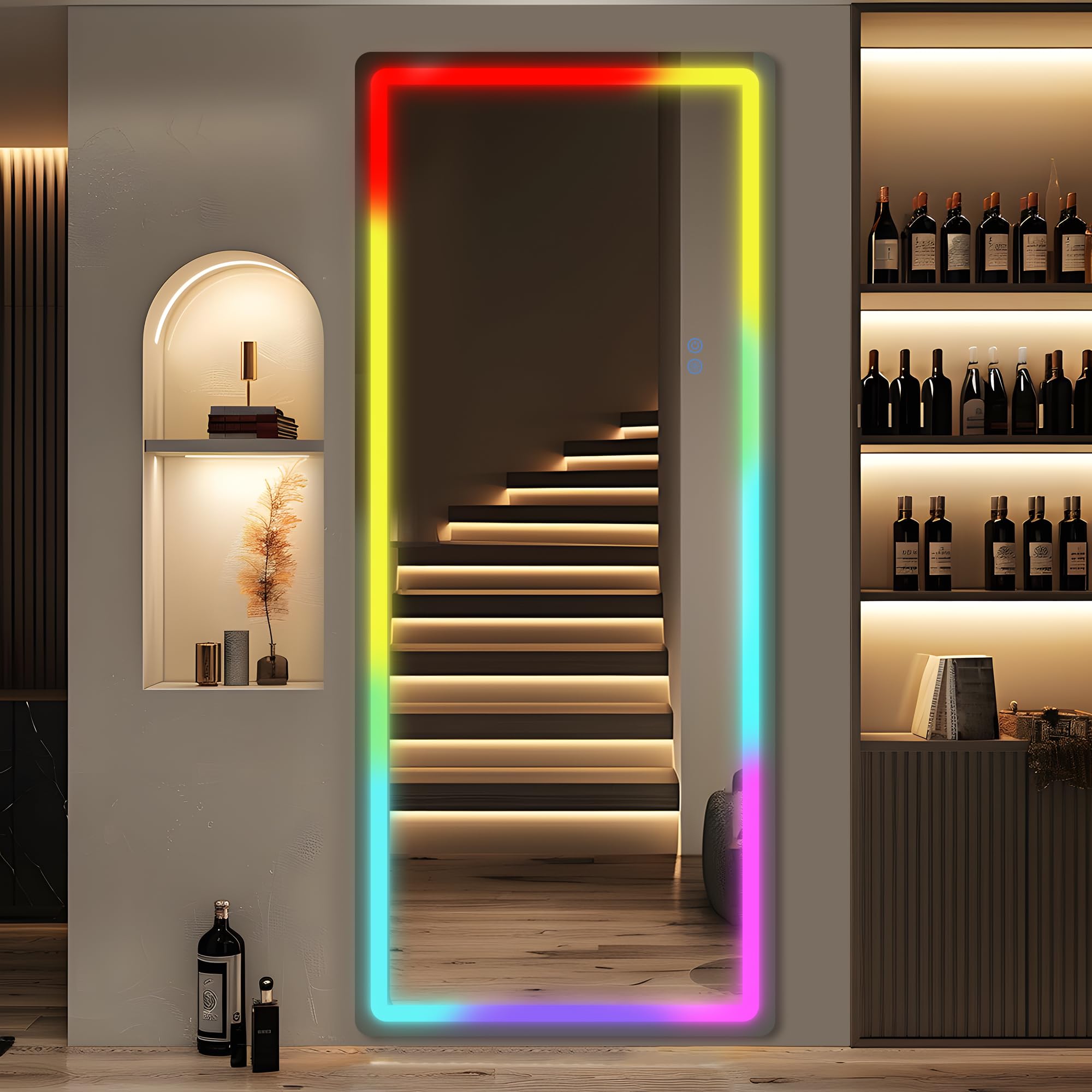 Antok LED Full Length Mirror, 71" x 28" Lighted Floor Standing LED Mirror Full Length,Hanging Mirrors with Stand Free Standing Floor Mirrors for Bedroom (Rect): 71"L x 28"W Rect Style Multi Color