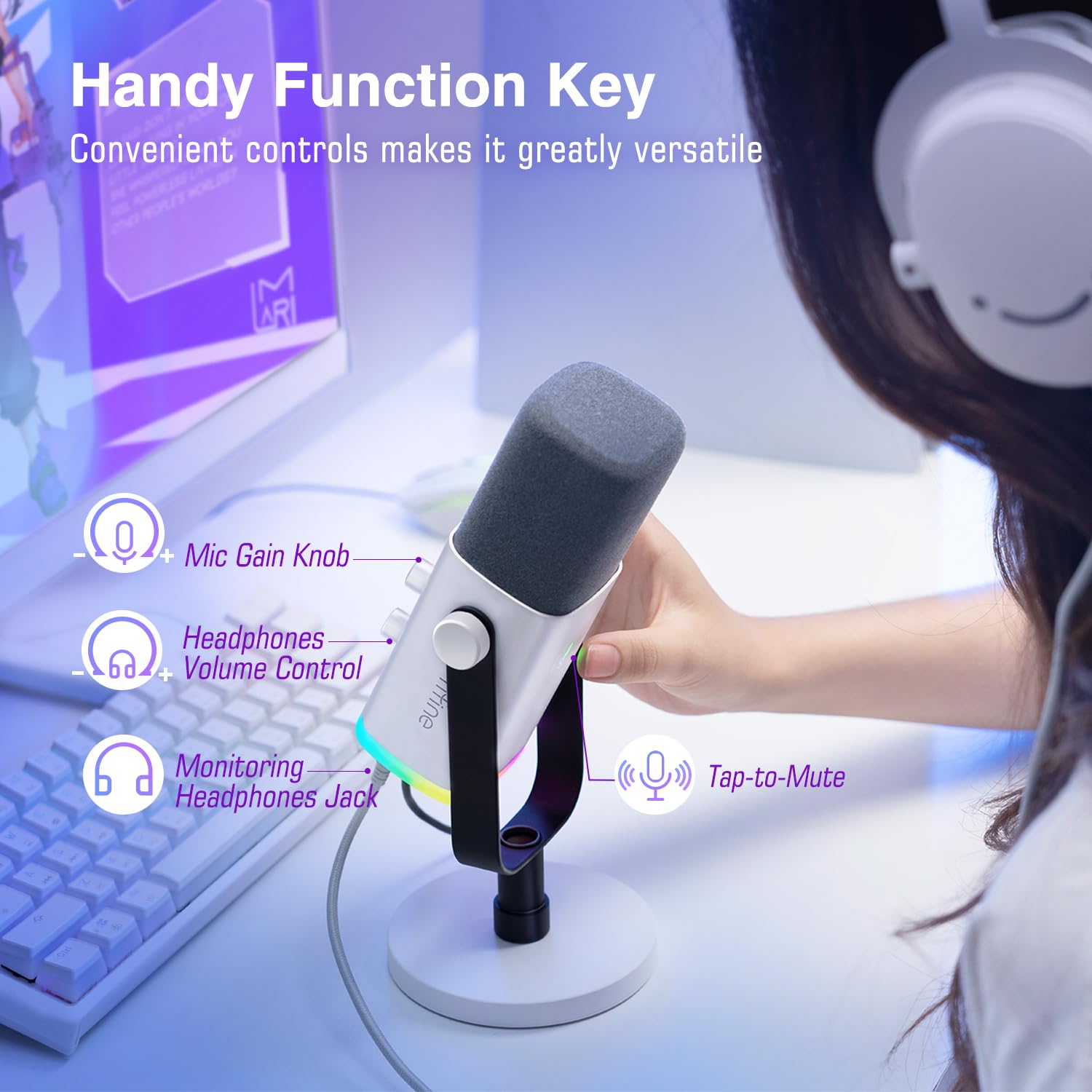FIFINE USB/XLR Dynamic Microphone for Podcast Recording, PC Computer Gaming Streaming Mic with RGB Light, Mute Button, Headphones Jack, Desktop Stand, Vocal Mic for Singing YouTube-AmpliGame AM8 thumbnail 5