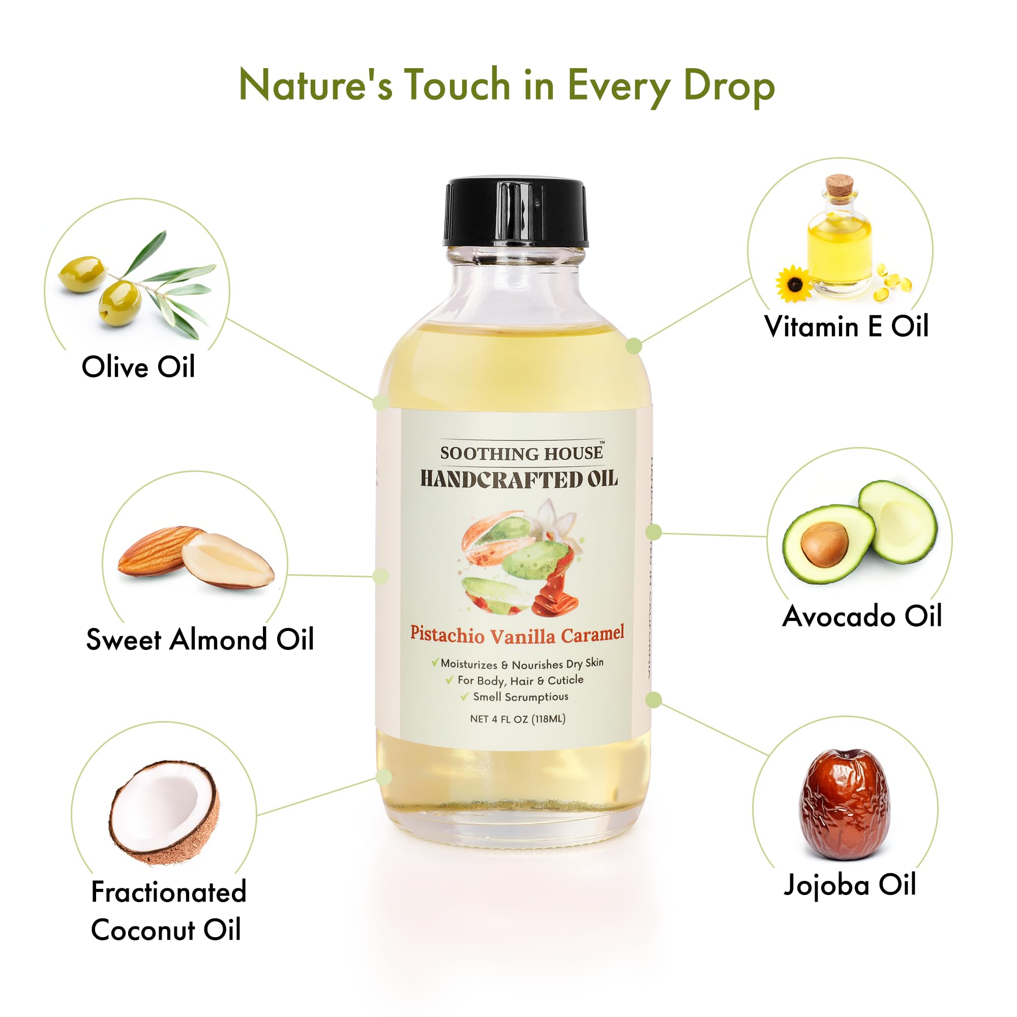 Soothing House Sweet Pineapple Body Oil - Moisturizing Body Oil for Soft, Glowing Skin with Almond & Jojoba Oil (4 fl oz): Pistachio Vanilla Caramel 4 Fl Oz (Pack of 1)