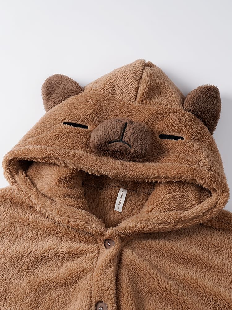 Capybara Hooded Pajamas Set Pajamas Set Winter Sleepwear Pockets indoor outdoor Y2k Aesthetic Cute: Robe+pants Small