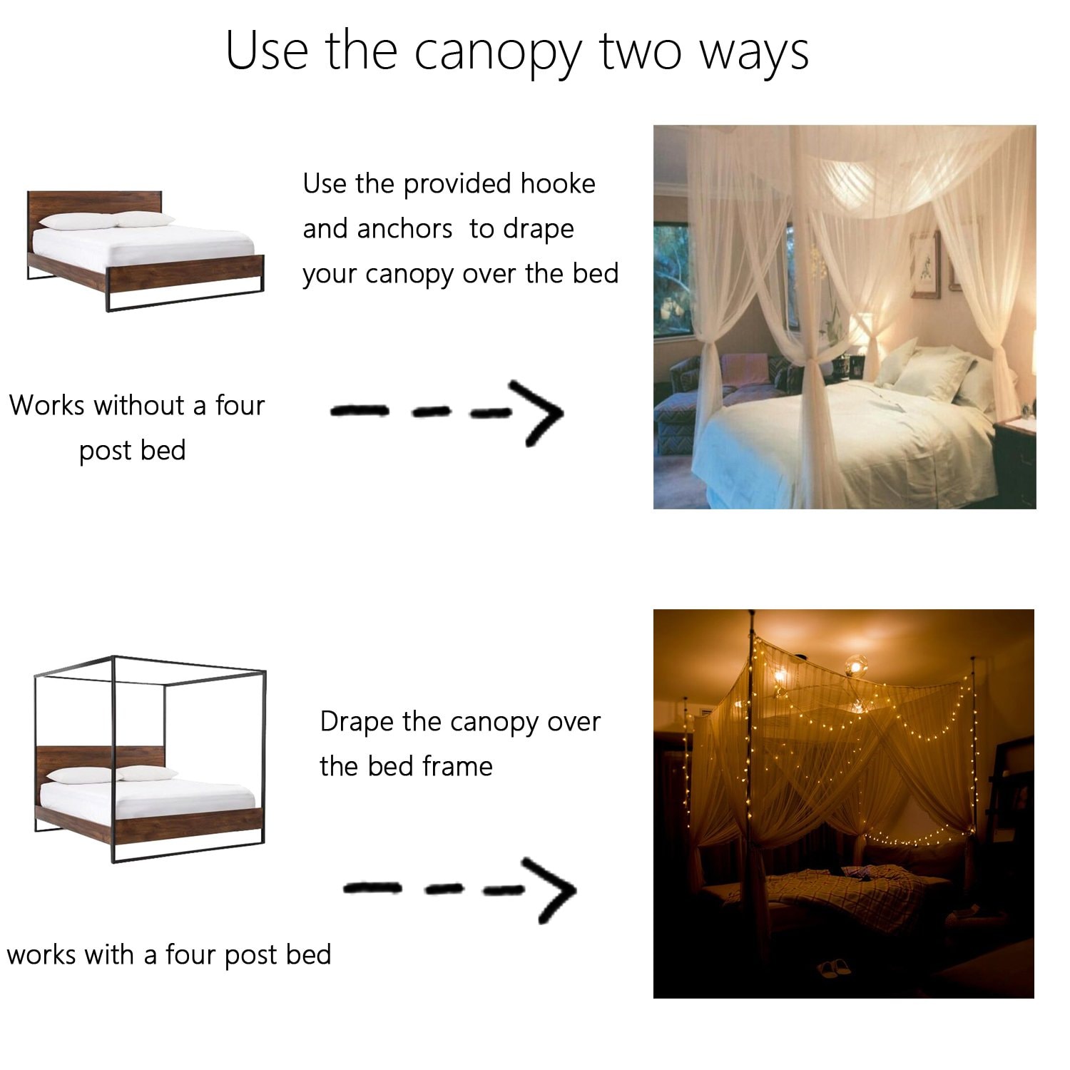 Bed Canopy with LED Star Lights, Canopy Bed Curtain with RGB Color Changing String Lights with Smart App Control Remote for Princess Girls Bedroom, Suggested for Twin Full Queen King Bed: Black