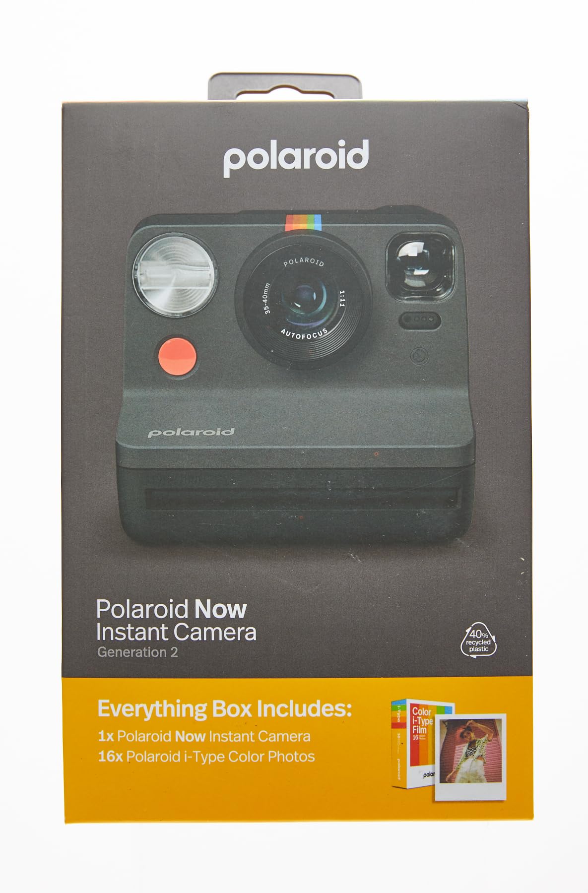 Polaroid Now 2nd Generation I-Type Instant Camera + Film Bundle - Now Black Camera + 16 Color Photos (6248)- Black