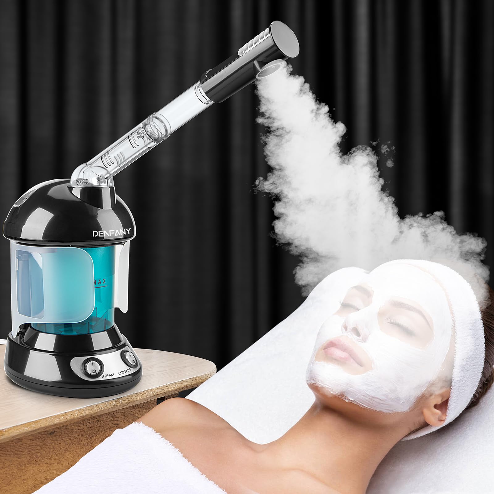 Facial Steamer - DENFANY Nano Ionic Face Steamer with Extendable 360° Rotating Arm - Portable Facial Steamer for Personal Care at Home or Salon ()
