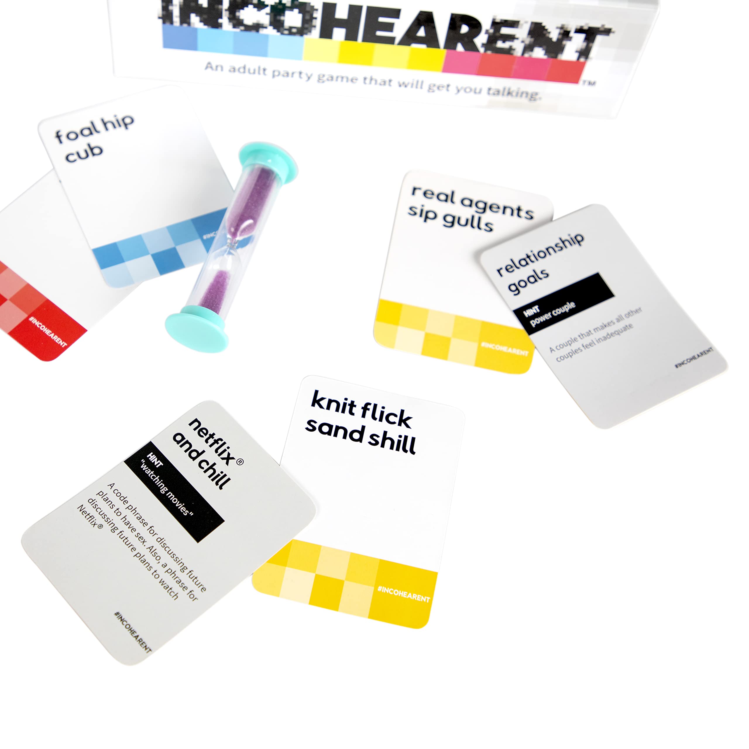 WHAT DO YOU MEME? Incohearent, The Guess The Gibberish Party Game by Relatable, A Funny Card Game for Adults, Great for Game Night Games, Includes 400 Cards, Instructions, and 1 Sand Timer