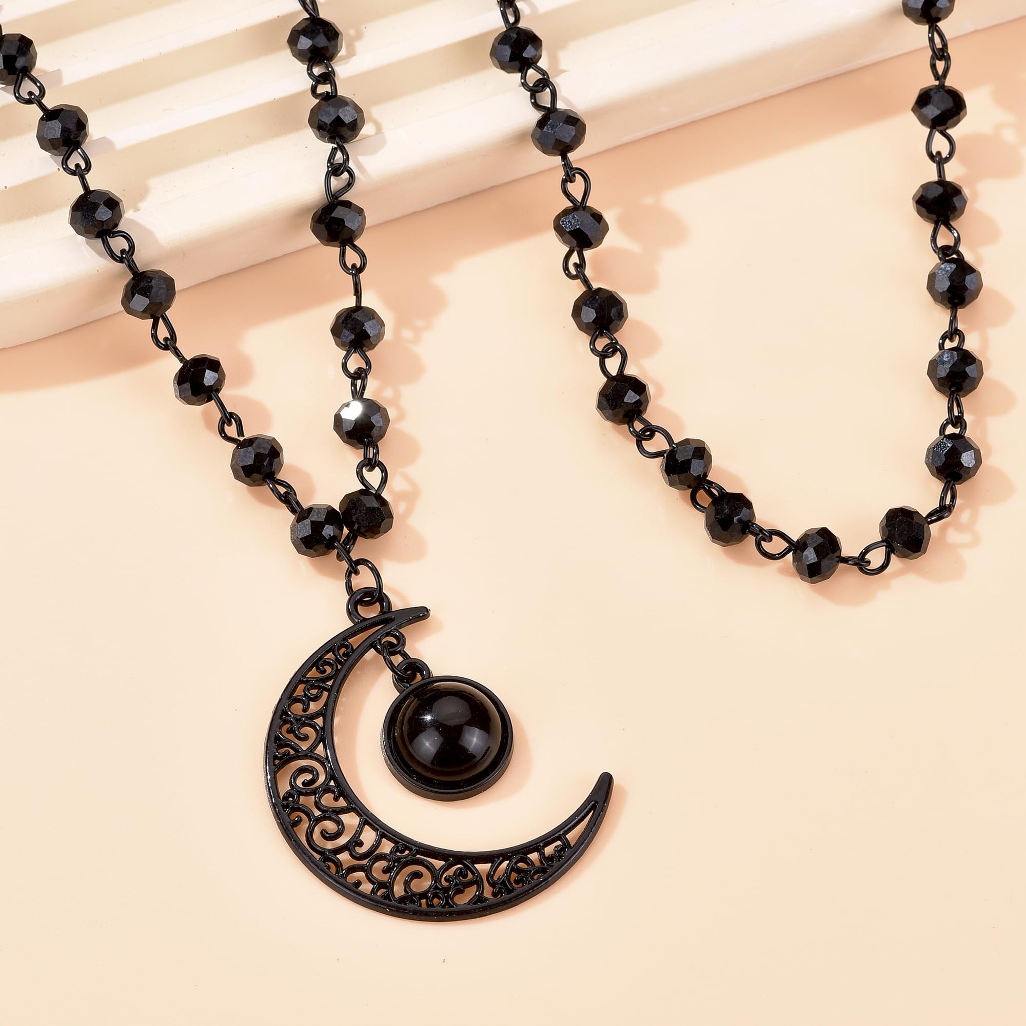 Balirek Gothic  Necklaces Moon Cross Necklaces Black Crystal Chain Halloween Black Pendant Choker Halloween Jewelry for Woman: Moon