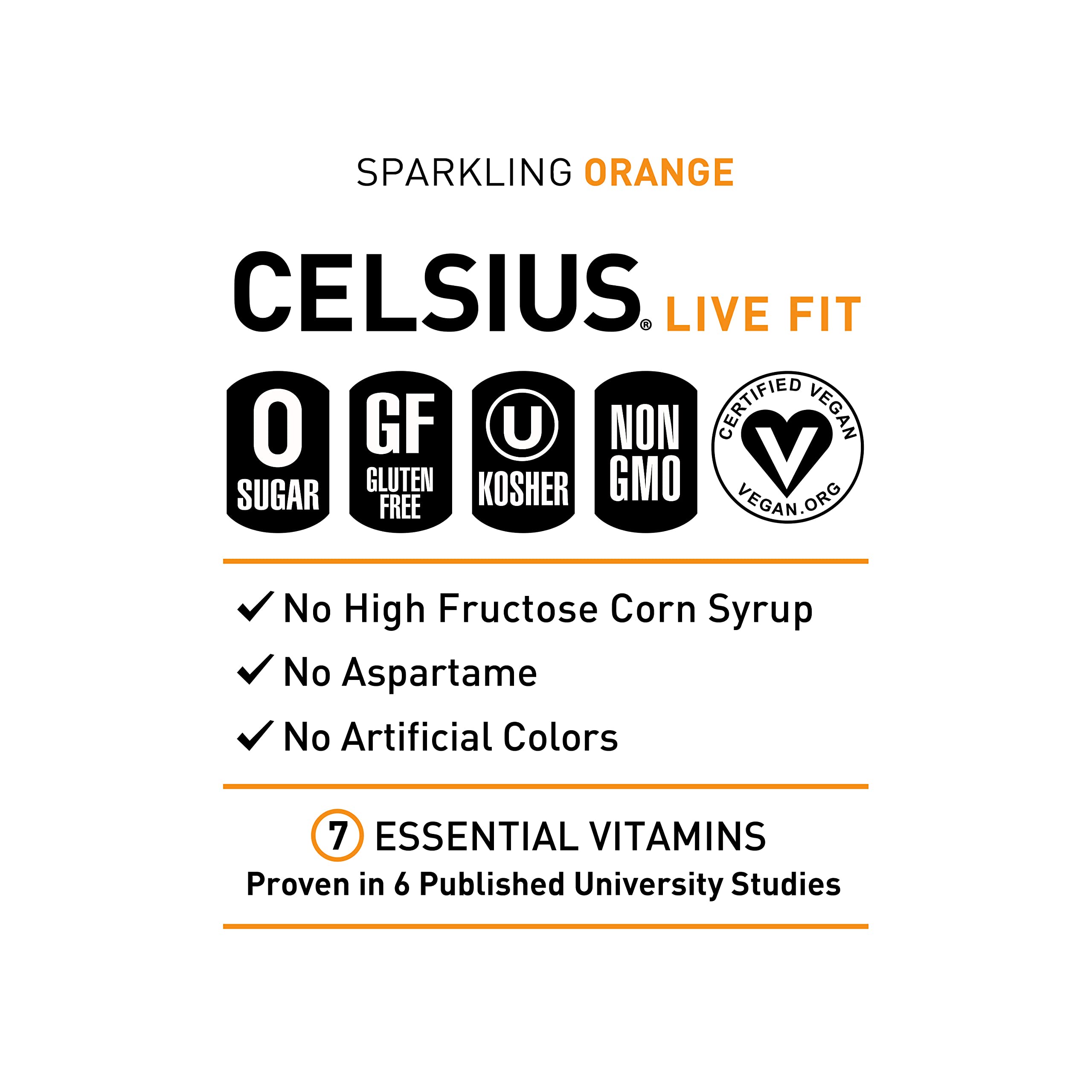 CELSIUS Sparkling , Functional Essential Energy Drink 12 Fl Oz (Pack of 12): Sparkling Orange