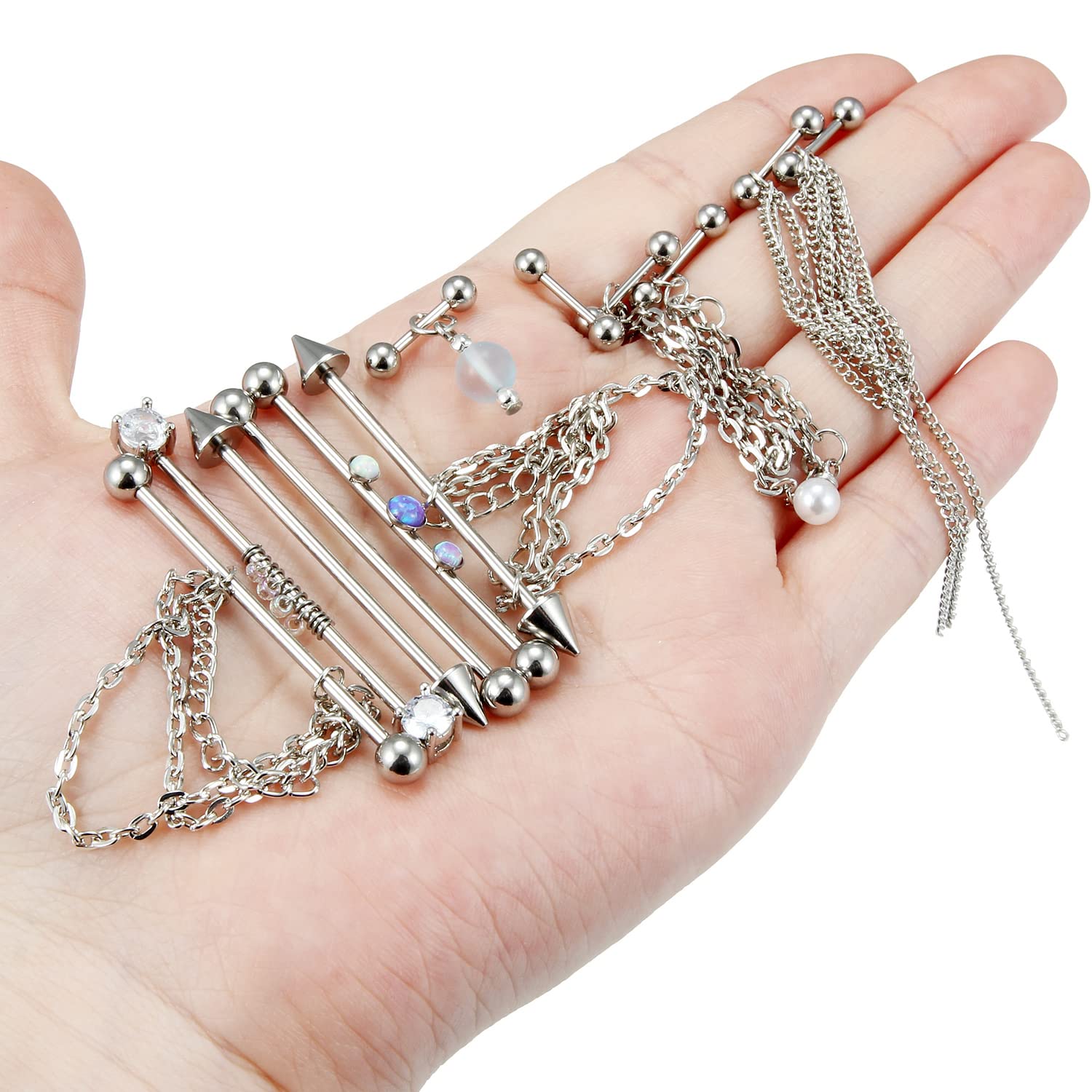 Teruiioy 14G Chain Industrial Earrings Stainless Steel Industrial Piercing Jewelry Double Helix Piercing Earrings for Women Men