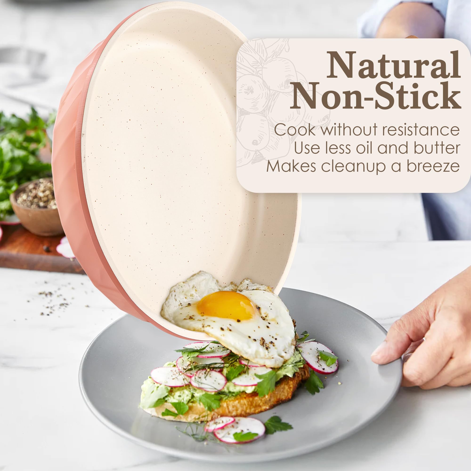 YIIFEEO Non Stick Frying Pan Set with Lids, Granite Skillet Set, Egg Omelette Pans for Cooking Pan Set, No Toxic Kitchen Cookware Set Compatible with All Stovetops (Gas & Induction), PFOA Free, Gift: 3PCS Pink Frying Pans
