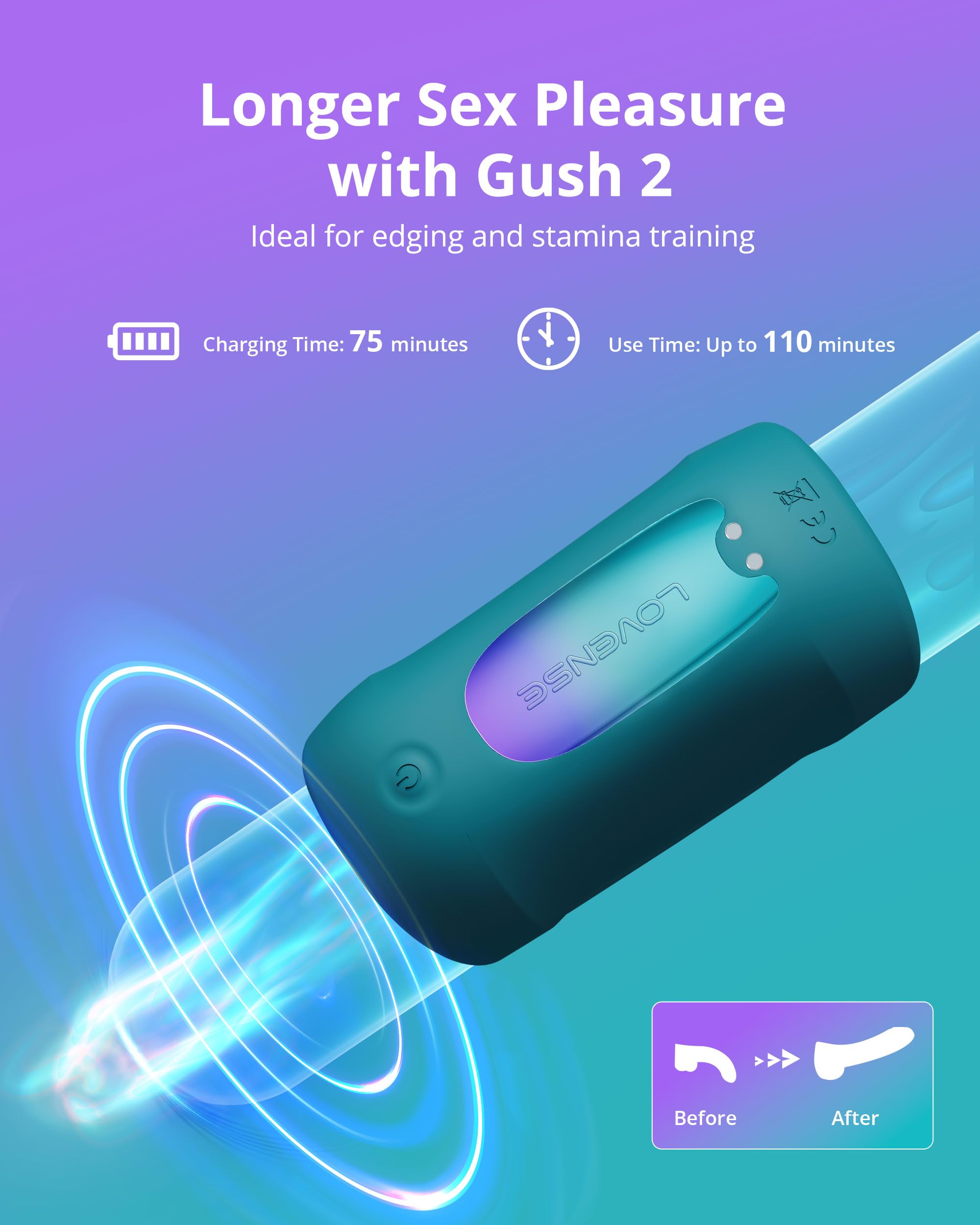 LOVENSE Gush 2 Automatic Male Masturbator Stroker, Vibrating & Oscillating Penis Massager Cock Ring with Endurance Training App Remote Control Vibrator Adult Sex Toys & Games, with Adjustable Buckles