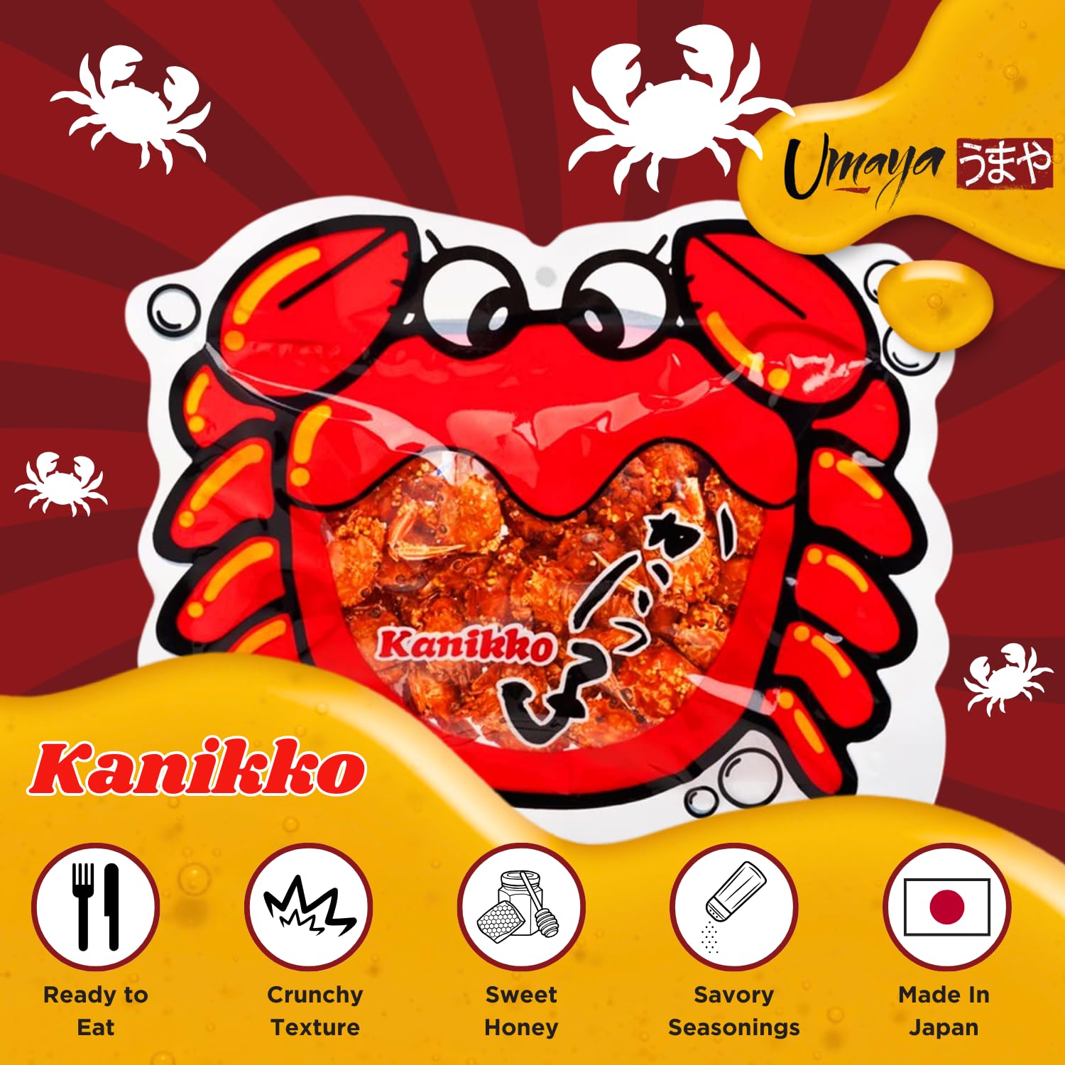 UMAYA - Okabe Kanikko - Ready To Eat Fried Japanese Baby Crabs - With A Hint Of Sweet Honey and Savory Seasonings - Crunchy Gourmet Snack From Japan - Individual 2.3oz (65g) Snack Size Bag - Pack of 1: UMAYA - Okabe Kanikko - Ready To Eat Fried Japanese Baby Crabs - With A Hint Of Sweet Honey and Savory Seasonings - Crunchy Gourmet Snack From Japan - Individual 2.3oz (65g) Snack Size Bag - Pack of 1
