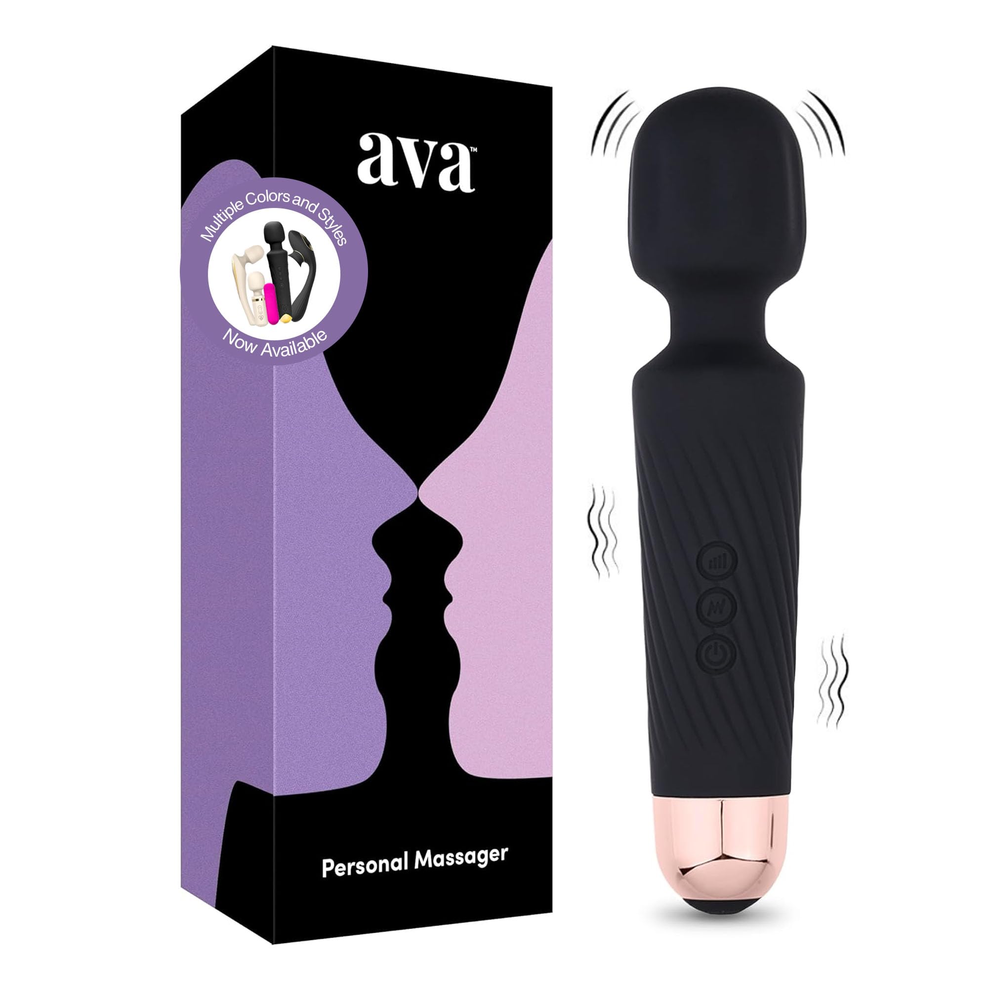 Ava Vibrator Wand Sex Toys [ Clit Stimulator ] Vibrators for Woman Adult Toy | Gifts for Women | 20 Patterns & 8 Speeds of Pleasure | Quiet & Small - - Black: Standard
