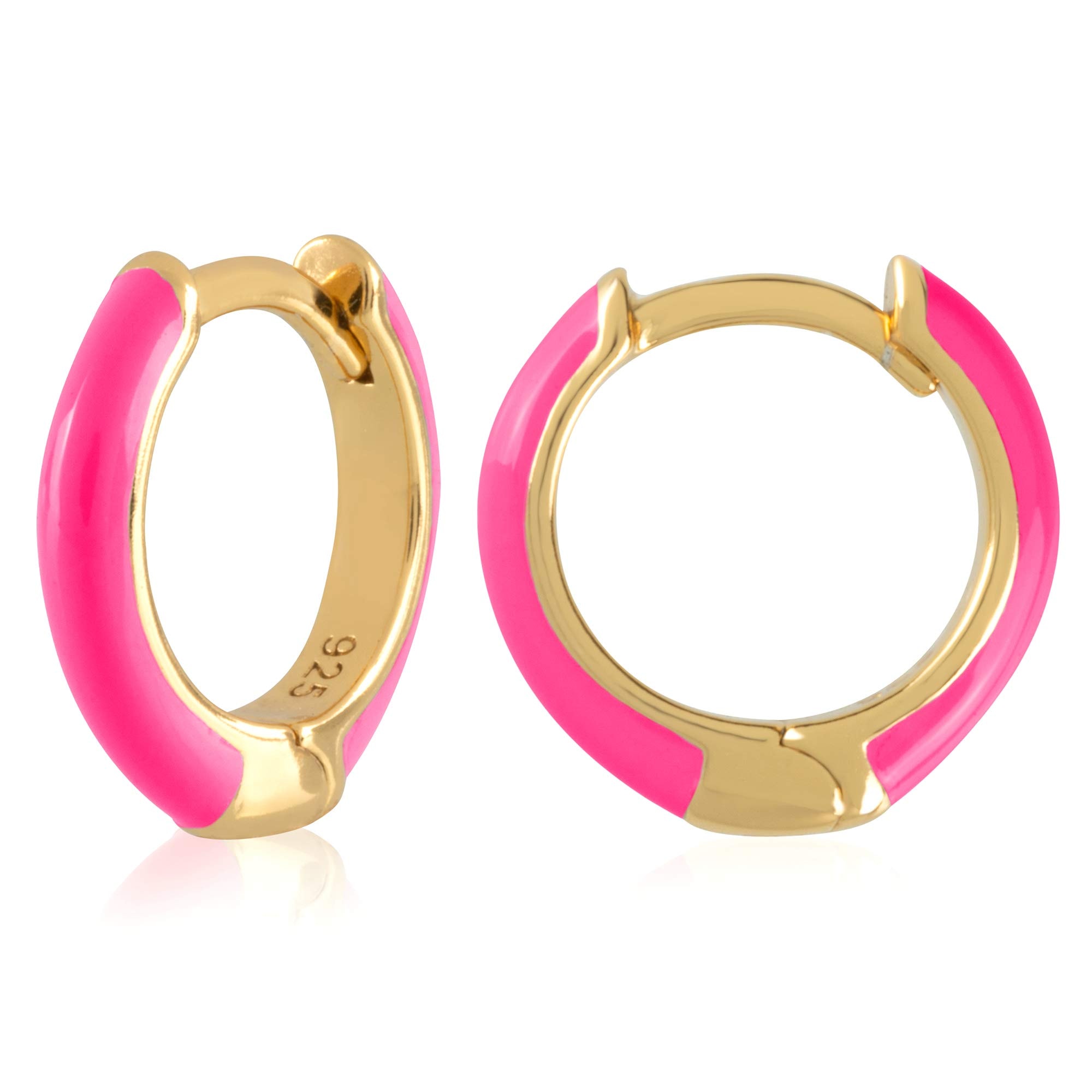 14K Gold Plated Sterling Silver Enamel Color Huggie Hoop Earrings for Women – Wide Range of Vibrant Color Options Available thumbnail 1