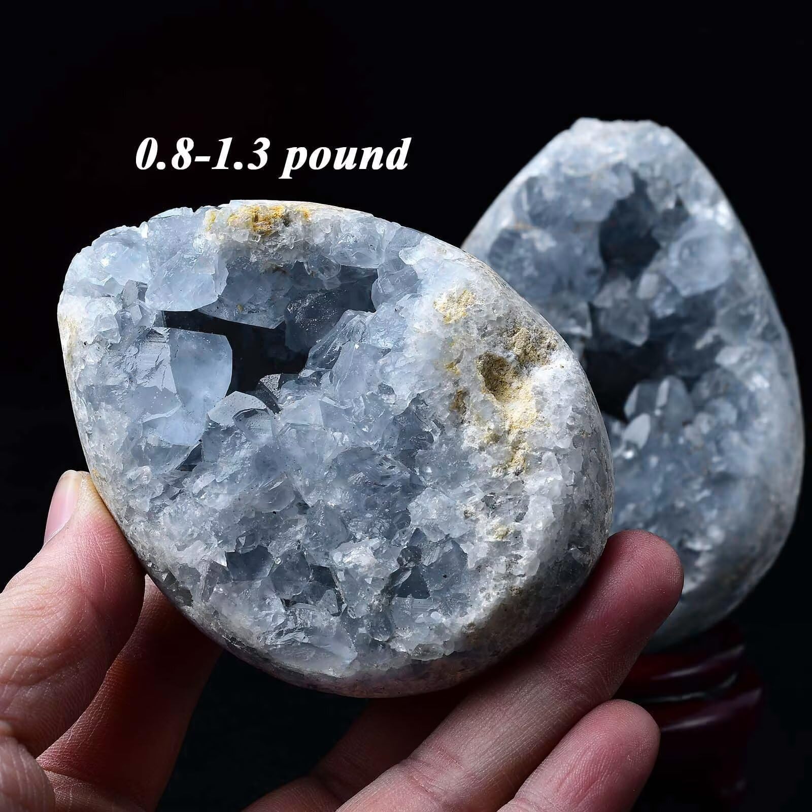 FZBHRO Natural Blue Celestite Geode Egg Healing Crystal Stone Collection Mineral Specimen with Stand Home Office Decor 6.6-7.7 Pounds: Light Blue 0.8-1.3 Pound