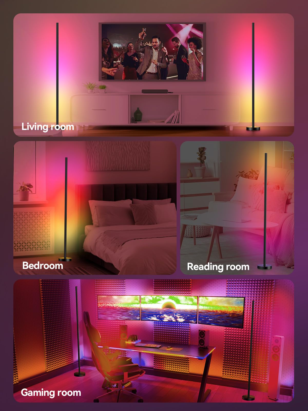 OIYN Smart RGBICW LED Corner Floor Lamp - 16 Million DIY Colors, 68+ Scenes, Music Sync, App & Remote Control, Color-Changing Ambient Lighting for Living Rooms, Bedrooms, and Gaming Rooms thumbnail 7