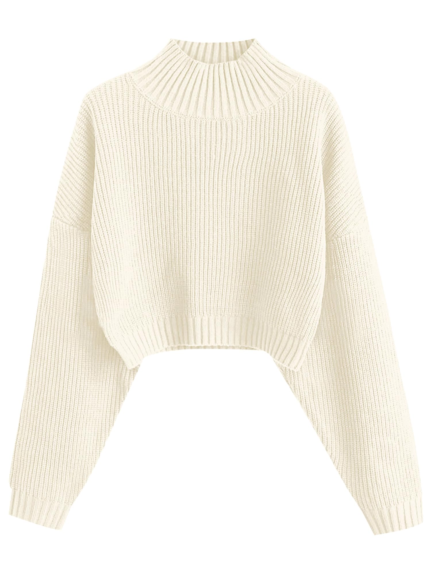 ZAFUL Women's Cropped Turtleneck Sweater Lantern Sleeve Ribbed Knit Pullover Sweater Jumper