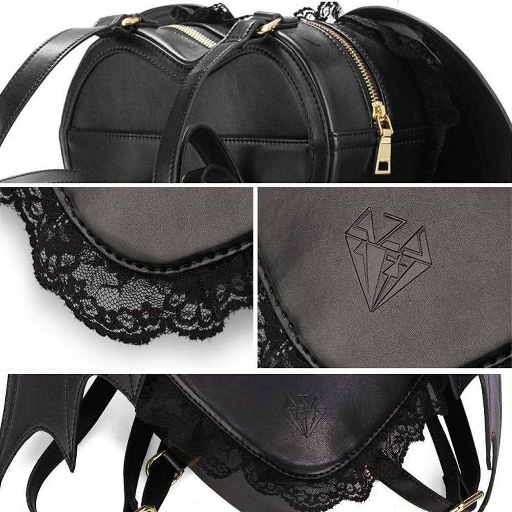 NEEVAS Fashion Girl Gothic Black Bat Heart Wings  Goth Punk Lace Wing Bag: Backpack