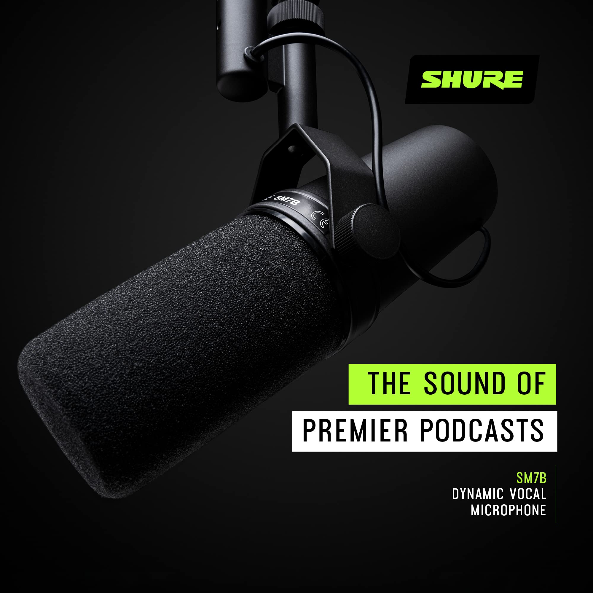 Shure  Microphone - Vocal Dynamic Studio Mic for Broadcast, Podcast, Recording, Gaming & Streaming, XLR, Rugged Construction, Detachable Windscreen, Smooth Sound, Warm Vocals, Wide-Range Frequency: SM7B