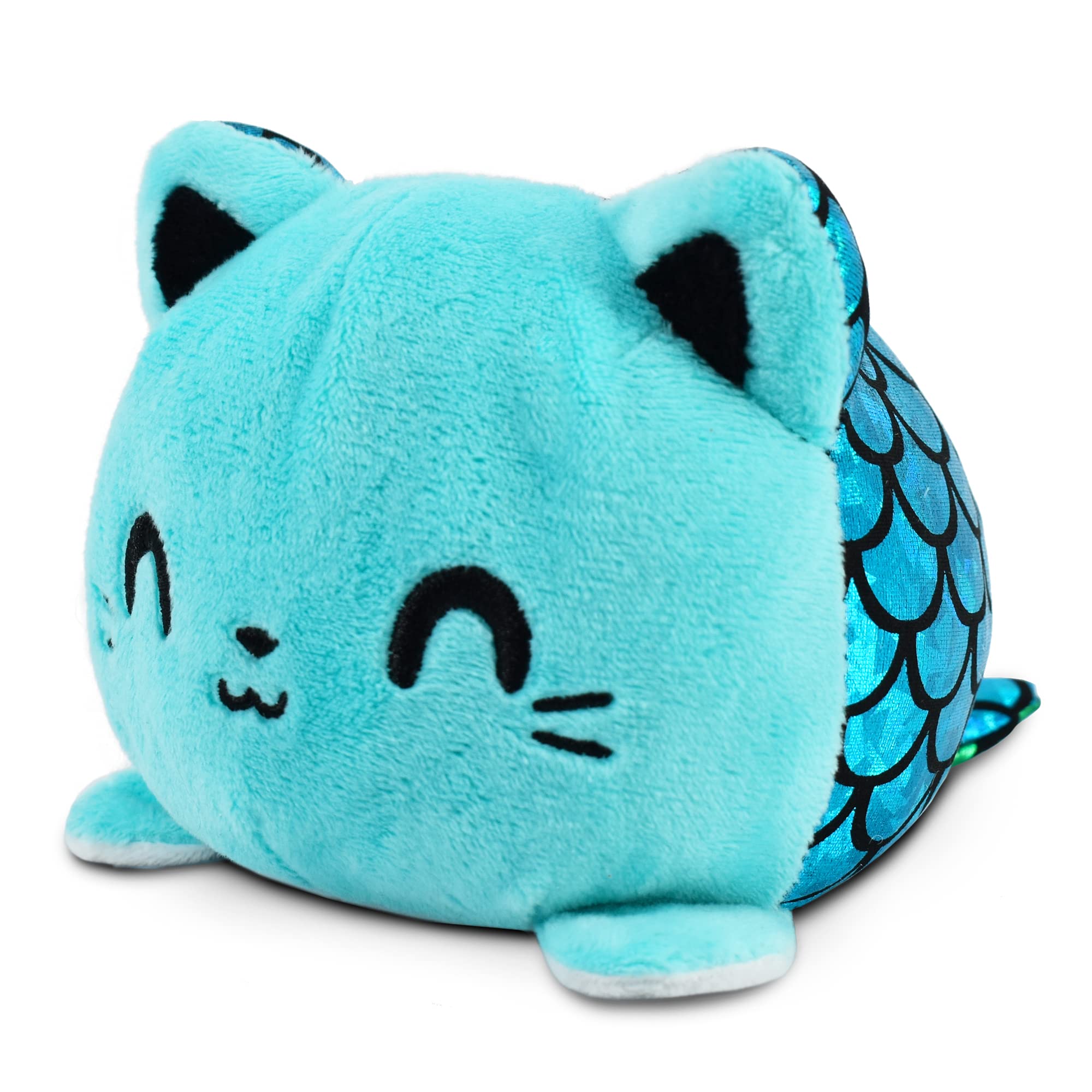 TeeTurtle - The Original Reversible Cat Plushie - Black + Pumpkin - Cute Sensory Fidget Stuffed Animals That Show Your Mood - Perfect for Halloween!: Blue + White Mercat