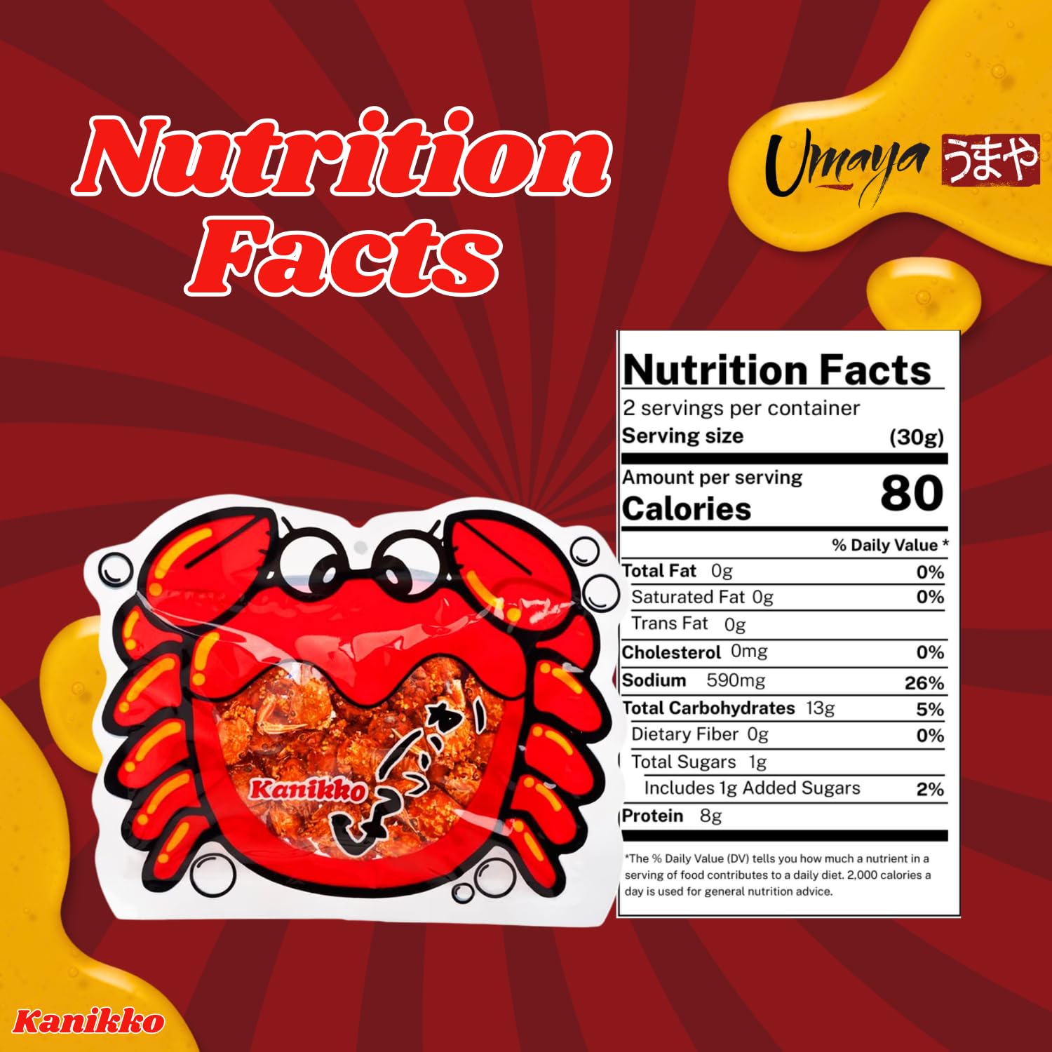 UMAYA - Okabe Kanikko - Ready To Eat Fried Japanese Baby Crabs - With A Hint Of Sweet Honey and Savory Seasonings - Crunchy Gourmet Snack From Japan - Individual 2.3oz (65g) Snack Size Bag - Pack of 1: UMAYA - Okabe Kanikko - Ready To Eat Fried Japanese Baby Crabs - With A Hint Of Sweet Honey and Savory Seasonings - Crunchy Gourmet Snack From Japan - Individual 2.3oz (65g) Snack Size Bag - Pack of 1