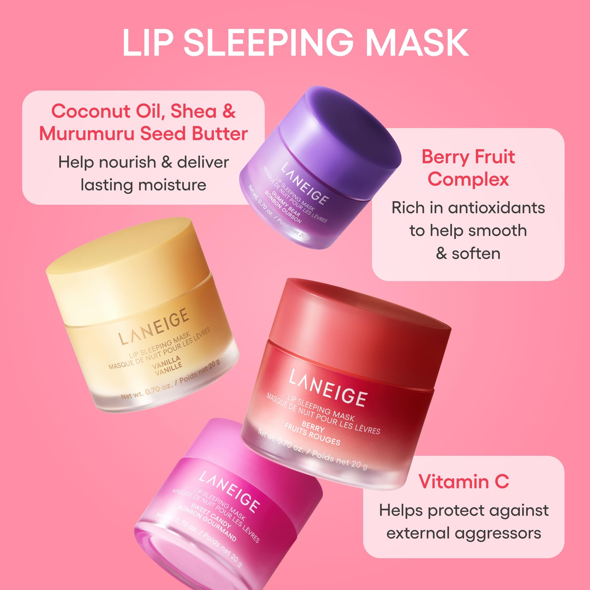 LANEIGE Lip Sleeping Mask: Nourish, Hydrate, Vitamin C, Murumuru & Shea Butter, Antioxidants, Flaky, Dry Lips - Image 10