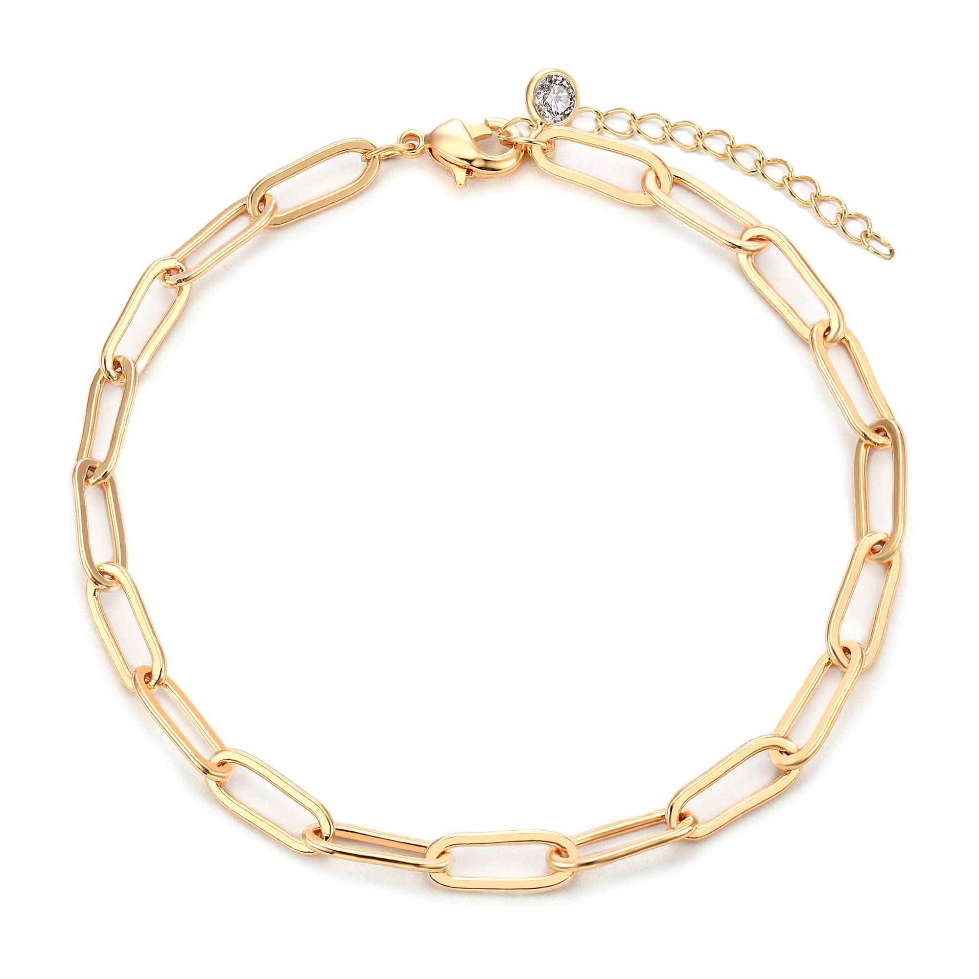 MEVECCO Bracelet for Women 14K Gold Plated Dainty Chain Simple Jewelry Cute Handmade Minimalist for Her: Paperclip Chain Oval