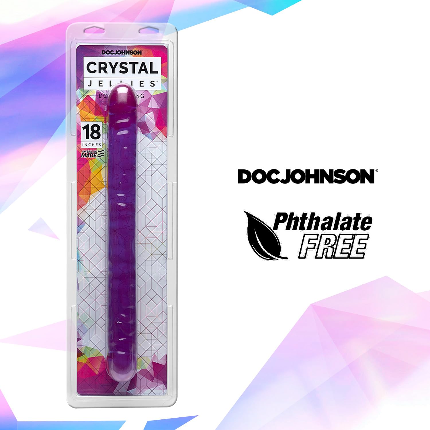 Doc Johnson Crystal Jellies - Double Dong -18 Inch - 1.8 Inches Wide - Double Sided Dildo - Proudly Made In America - Purple: Veined Purple