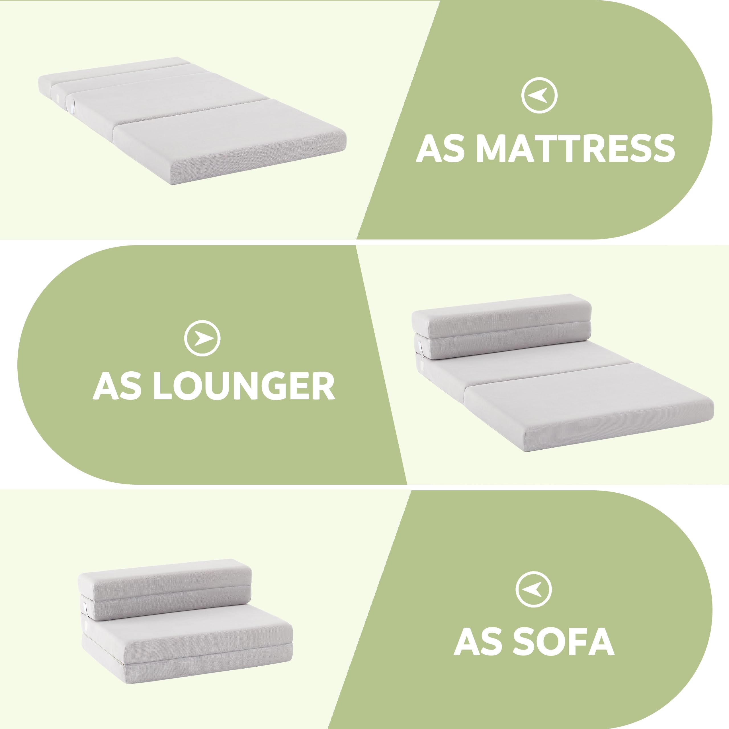 Lazyzizi Folding Sofa Bed Foldable Futon Couch Bed 4Inch Sleeper Floor Sofa for Adults, Camper, Guest, with Headrest, Breathable & Washable Cover (Full)