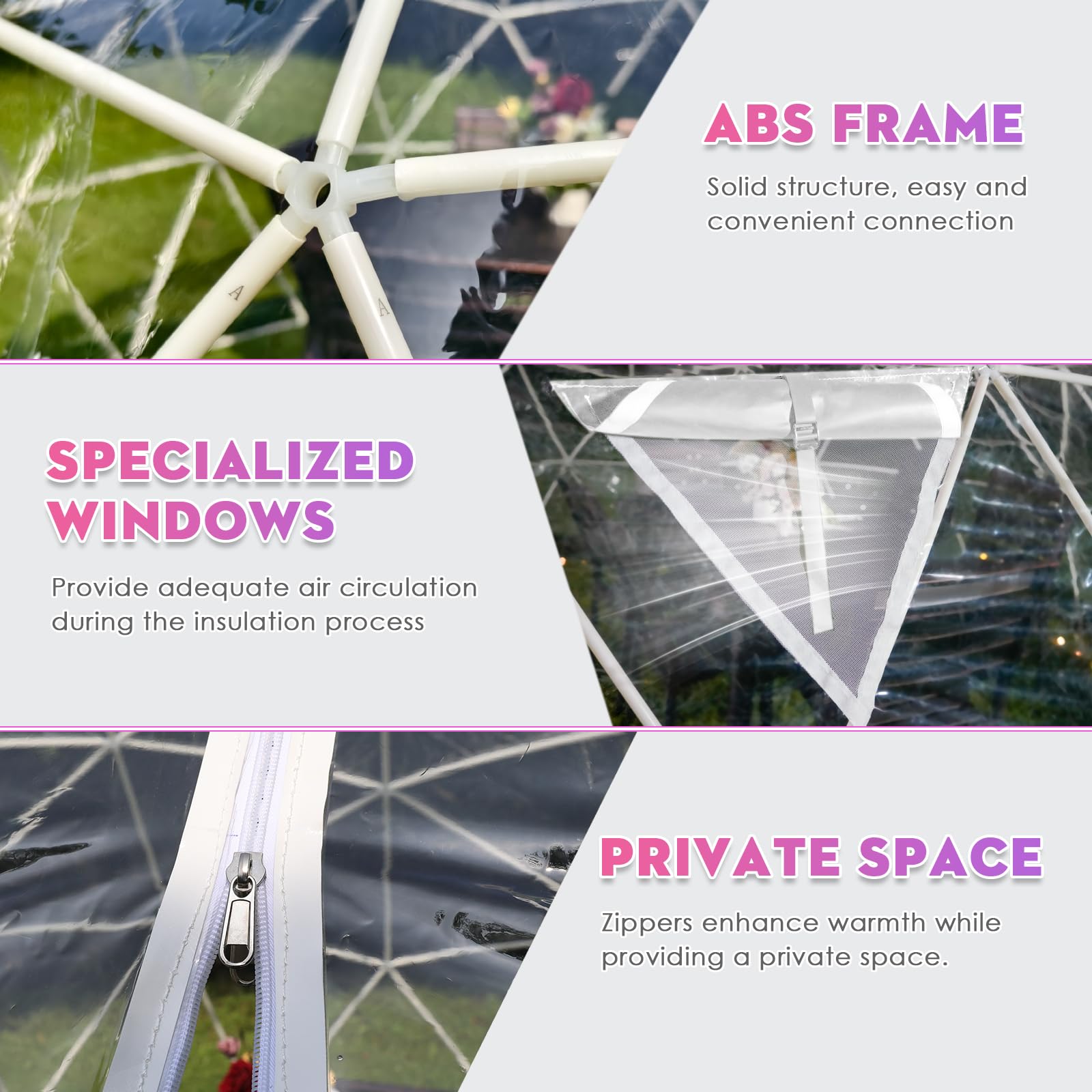 12FT Garden Dome lgloo, Geodesic Dome Greenhouse with PVC Clear Cover, Waterproof Garden Bubble Dome Tent House with 2 x 10M Light Strings for Outdoor, Patio, Backyard, Party (White, 12FT/3.6M): White Edge 12FT/3.6M