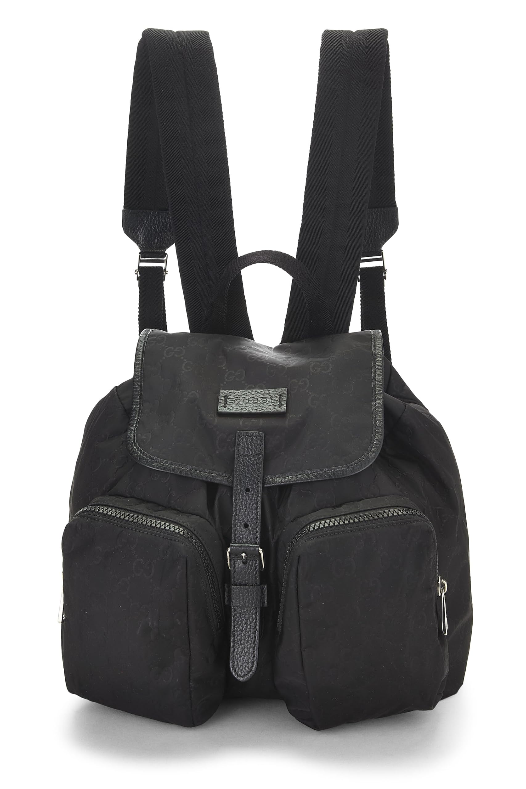 Gucci, Pre-Loved Black Nylon Double Pocket Backpack, Black thumbnail 1