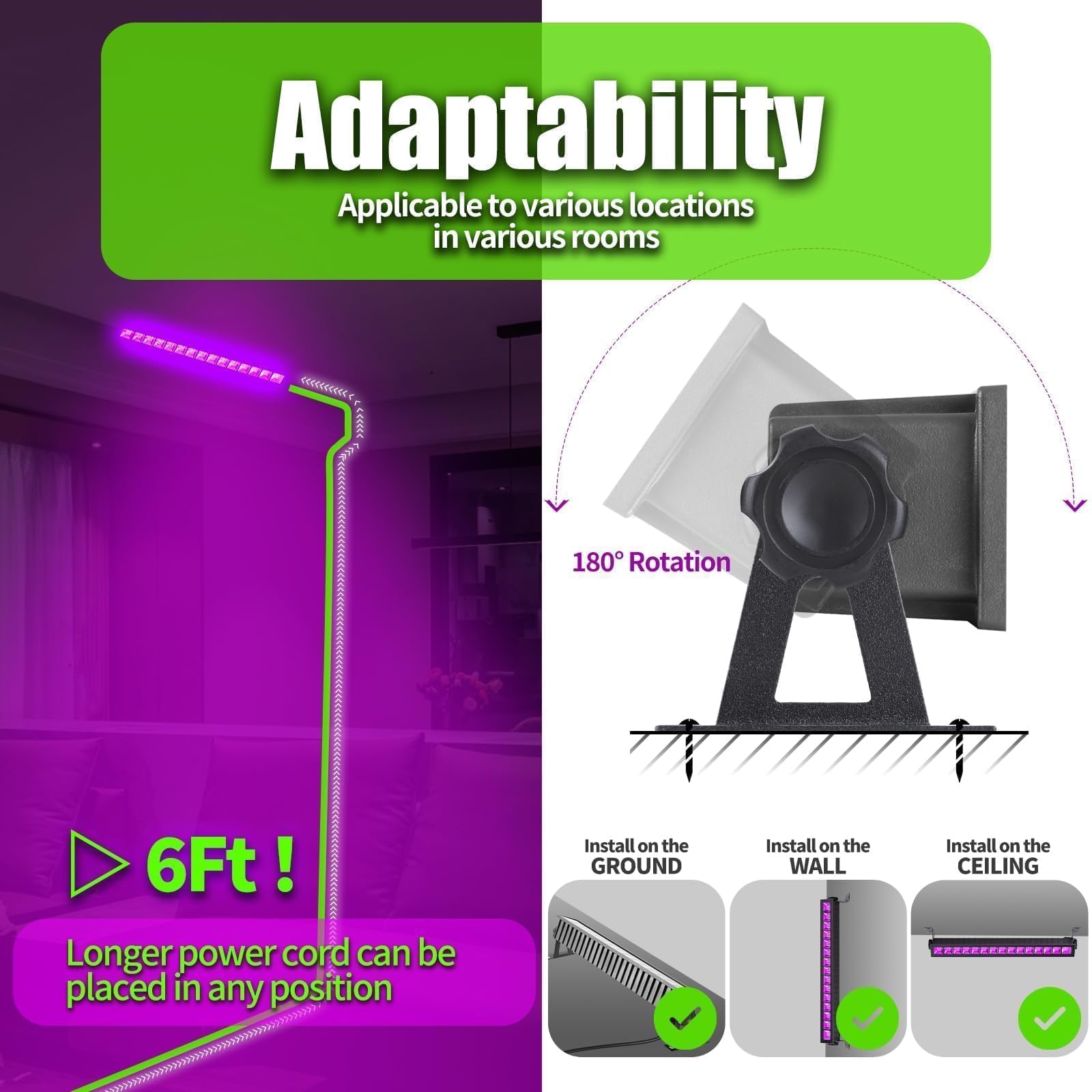 THECHAM 42W LED Black Light Bar, IP66 Waterproof Blacklight Bar with 6ft Cord+Plug+Switch, Black Lights for Glow Party, Fluorescent Poster, Body Paint, Birthday, Halloween, Bedroom, Classroom: THECHAM 42W LED Black Light Bar, IP66 Waterproof Blacklight Bar with 6ft Cord+Plug+Switch, Black Lights for Glow Party, Fluorescent Poster, Body Paint, Birthday, Halloween, Bedroom, Classroom