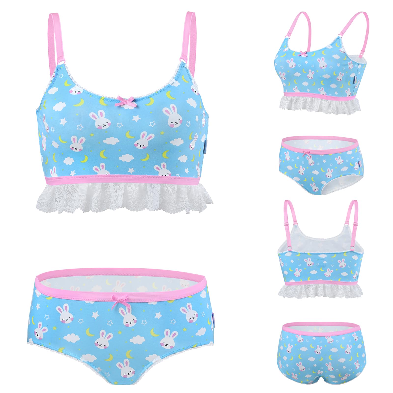 Littleforbig Lacy Trim Women Nightwear Strap Sleepwear Cami Top Shorts Lingerie bralette loungewear Set - Snuggle Bunny: Large Blue