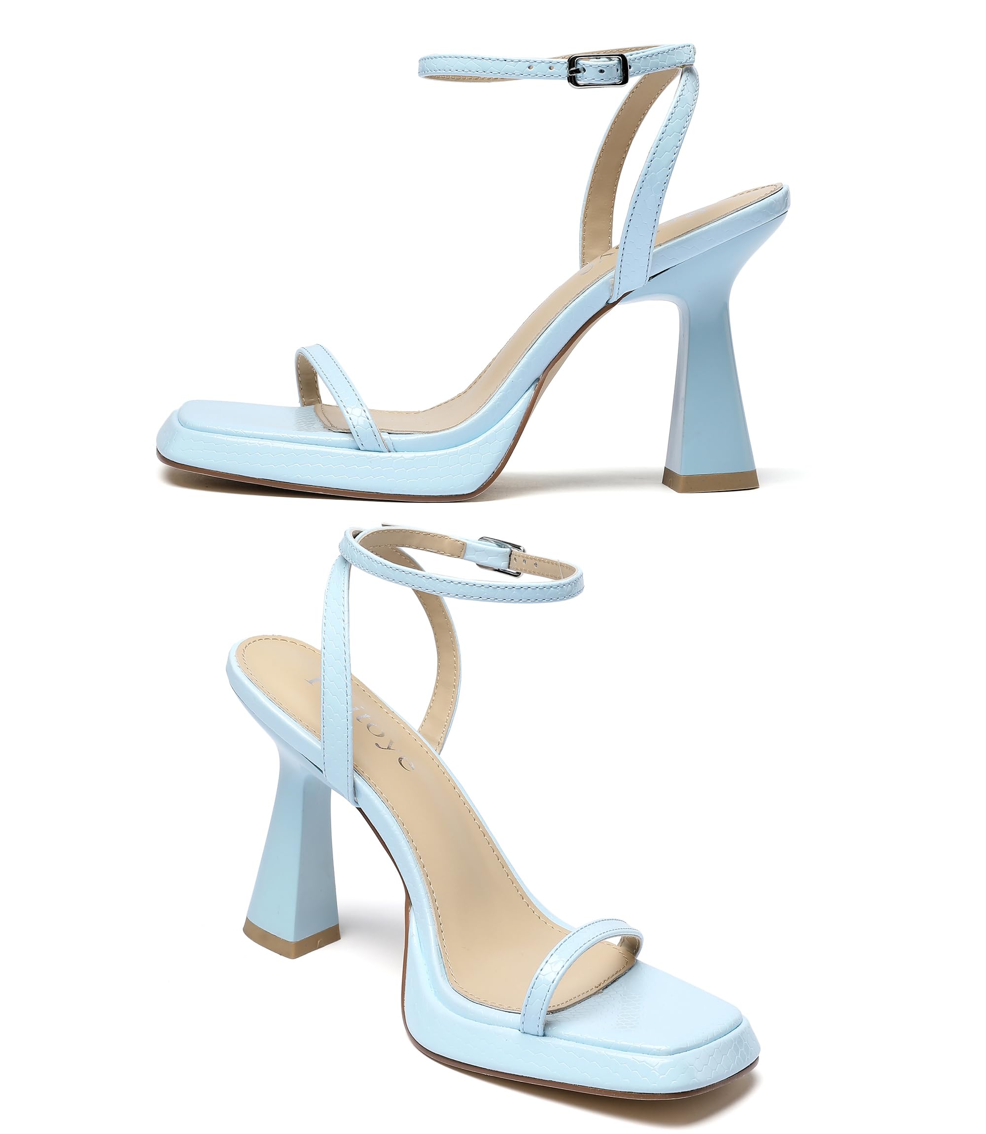 Reitoye Strappy Heels for Women Platform High Chunky Heels Square Open Toe Heeled Sandals Ankle Strap Block Heels