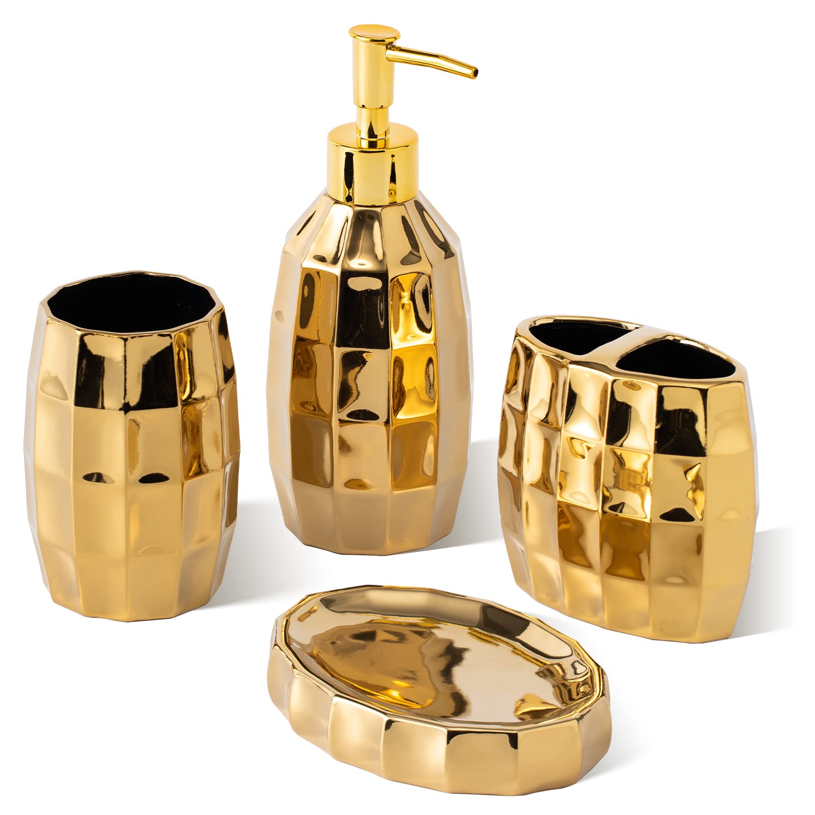 Bathroom Accessory Set, 3-Piece Ceramic Bath Accessories Set with Tray, Lotion Dispenser, and Tumbler