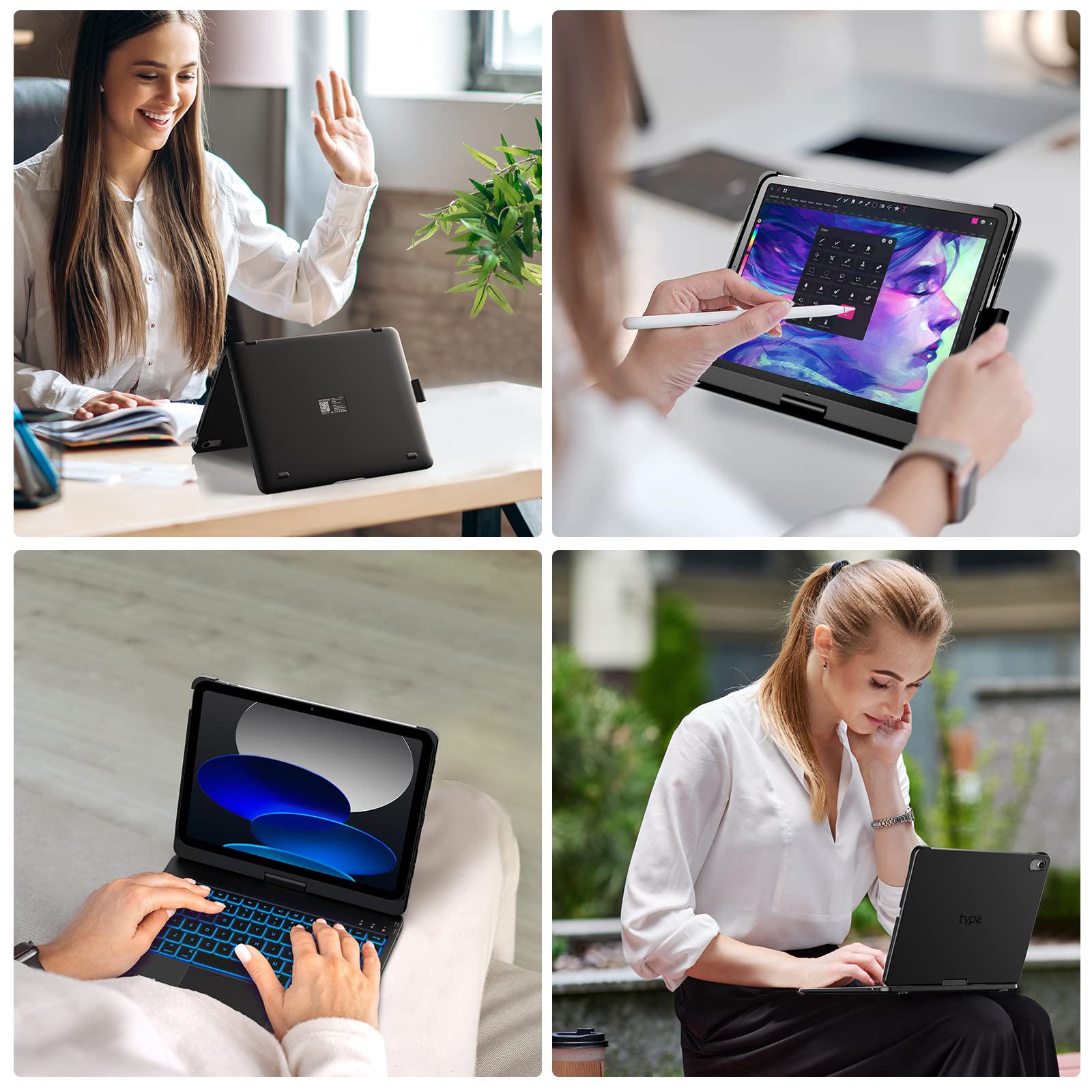 typecase Touch iPad 10th Generation Case with Keyboard (10.9", 2022) & iPad 11th (A16, 2025) - 360° Rotatable, 11-Color Backlight,Multi-Touch Trackpad, Thin & Light (Black)