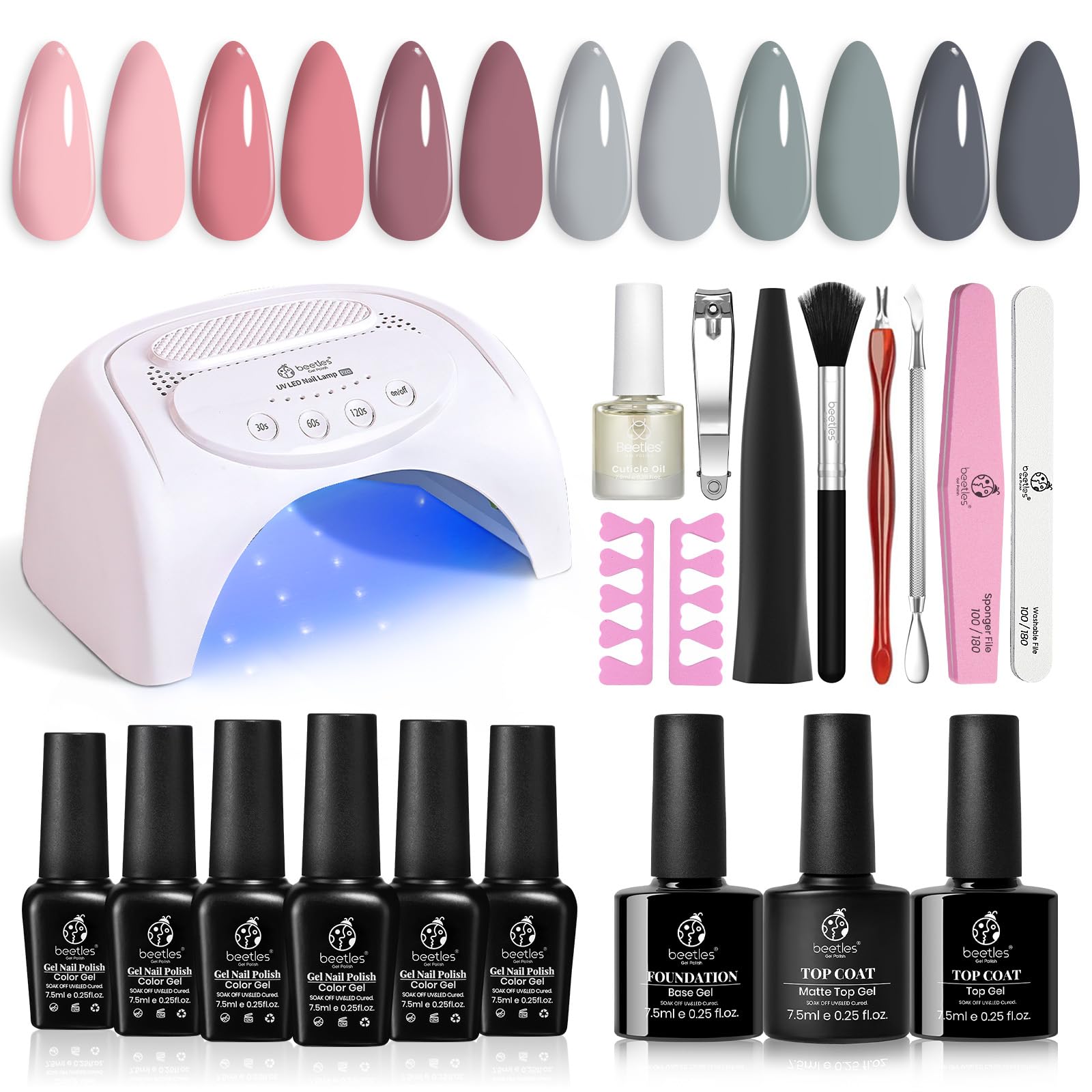 beetles Gel Polish Set Summer Gel Nail Polish Kit Pastel 36 Pcs 32 Colors with Base Top Coat Hot Pink Green Black White Burgundy Red Blue Purple Gifts for Women Fingertip Palette: Beetles Gel Nail Polish Kit with Uv Light 48W Led Nail Lamp 6 Colors Nude Gray Pink Gel Polish Starter Kit Manicure Soak off Led Salon DIY Home Gift for Women