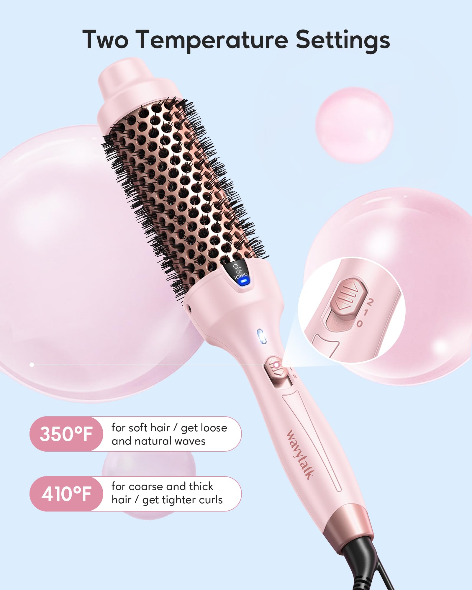 Wavytalk Thermal Brush, Blowout Express 1.5 Inch Negative Ion Thermal Round Brush Creates Blowout Look Makes Hair Shinier & Smoother, Dual Voltage, Easy to Use ()