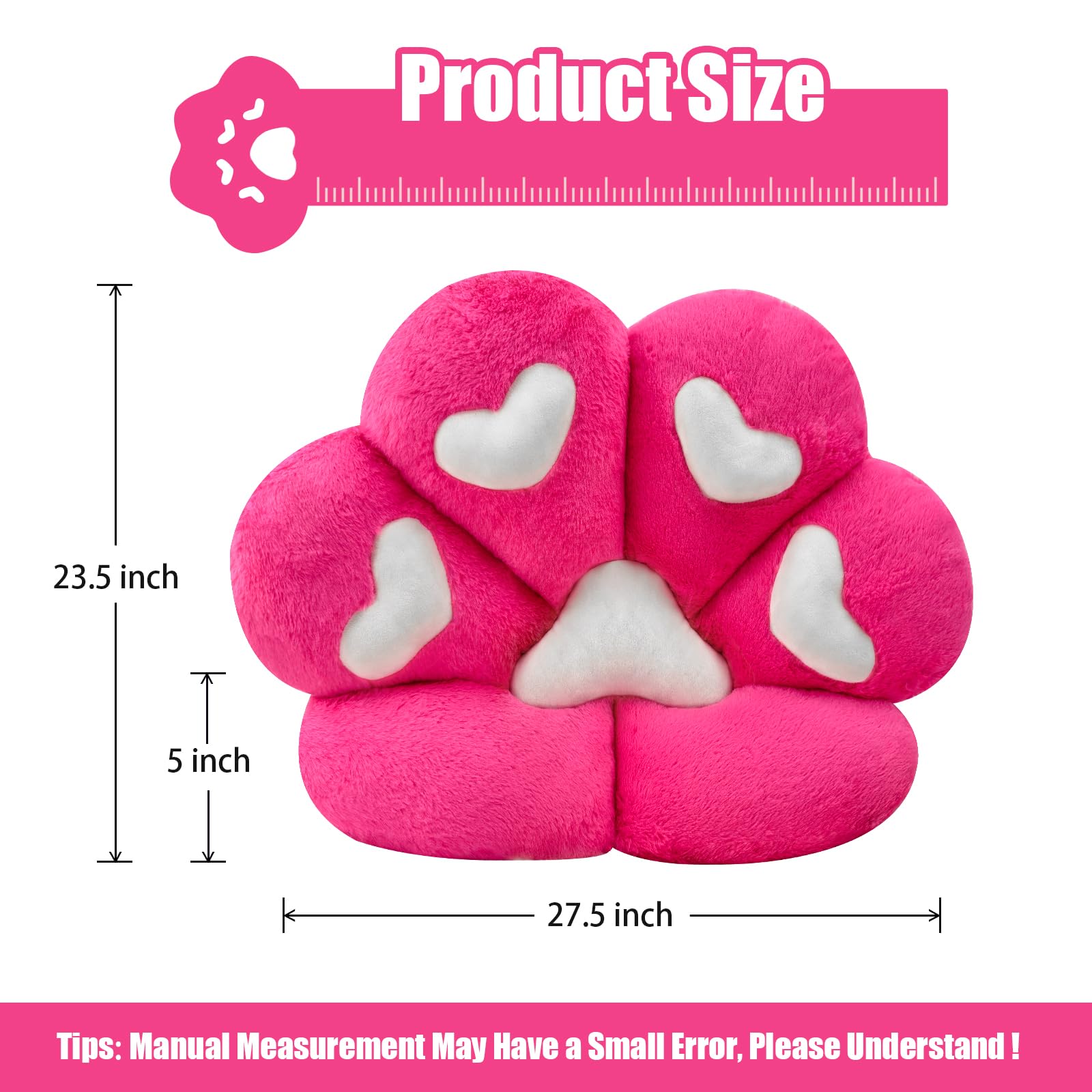 MOONBEEKI Cat Paw Cushion Chair Comfy Kawaii Plush Seat Cushions Shape Lazy Pillow for Gamer Chair 28"x 24" Cozy Floor Cute Seat Kawaii for Girl Worker Gift, Dining Room Bedroom Decorate Black: Red 28 Inch